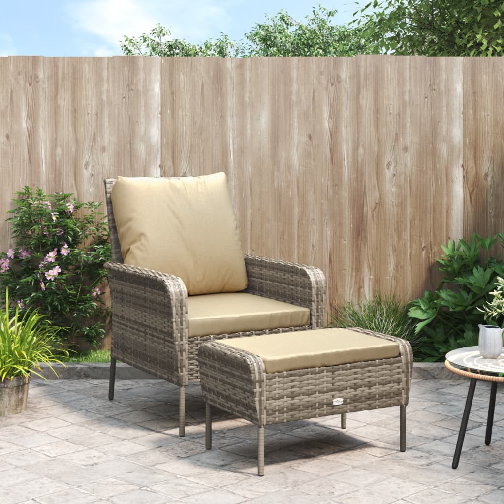 Vidaxl Patio Chair With Footstool Light Brown Poly Rattan