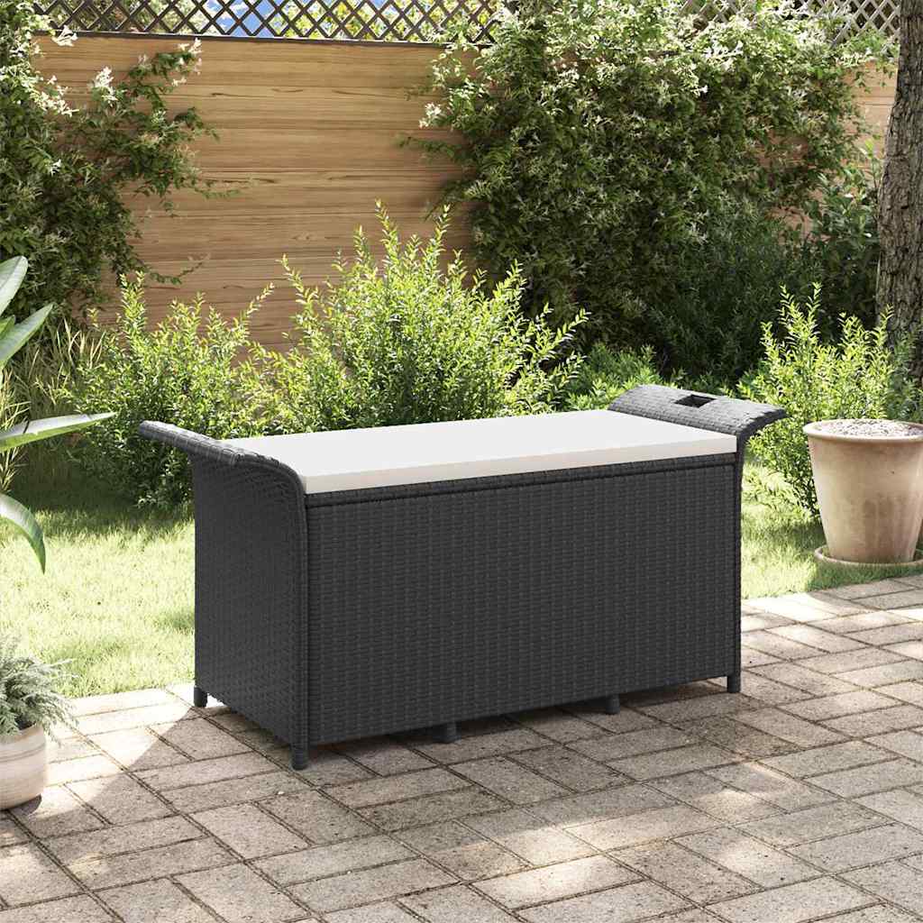 Vidaxl Patio Bench With Cushion Black 45.7X18.1X22.4 Poly Rattan