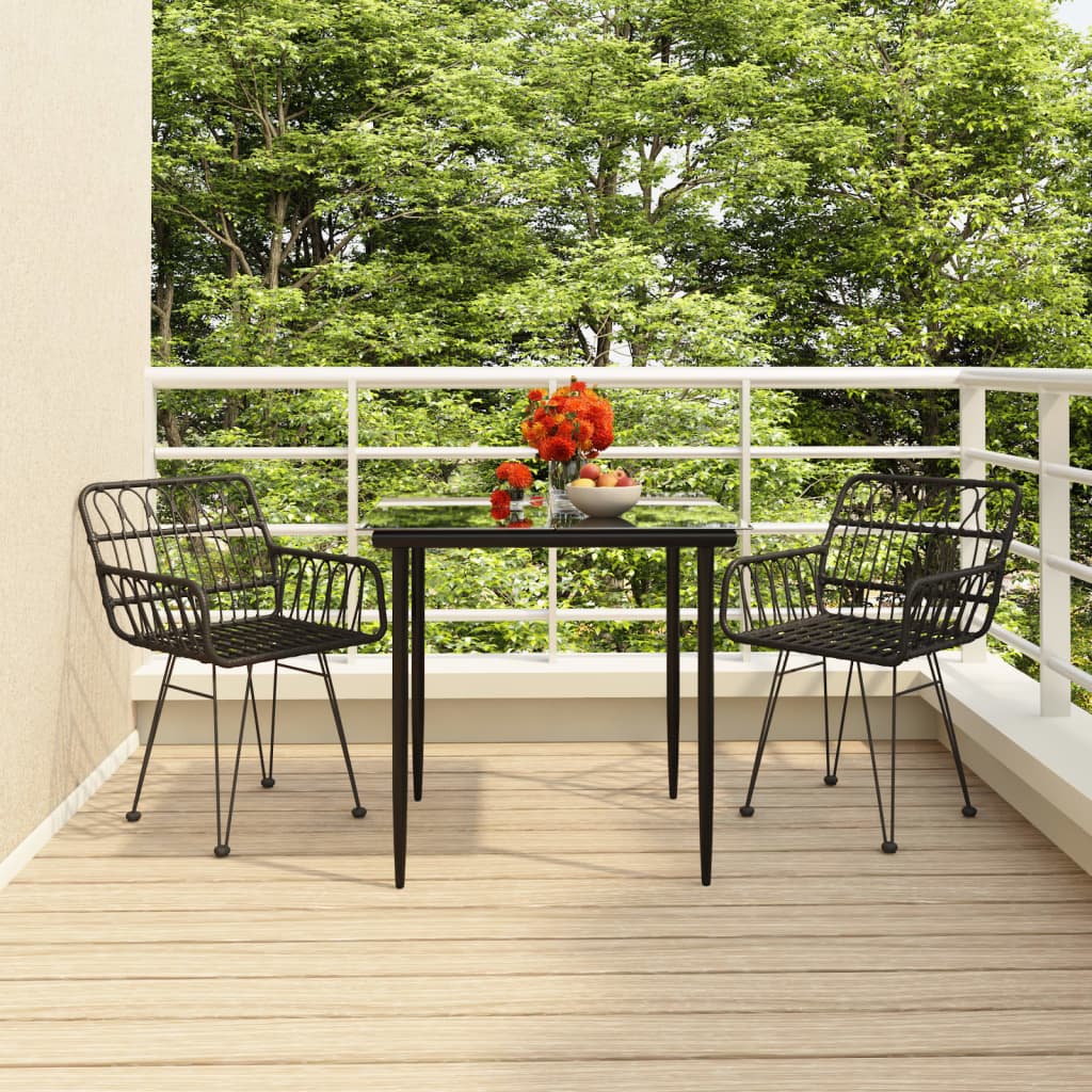 Vidaxl 3 Piece Patio Dining Set Black Poly Rattan