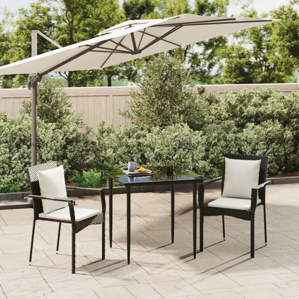 Vidaxl 3 Piece Patio Dining Set With Cushions Black Poly Rattan