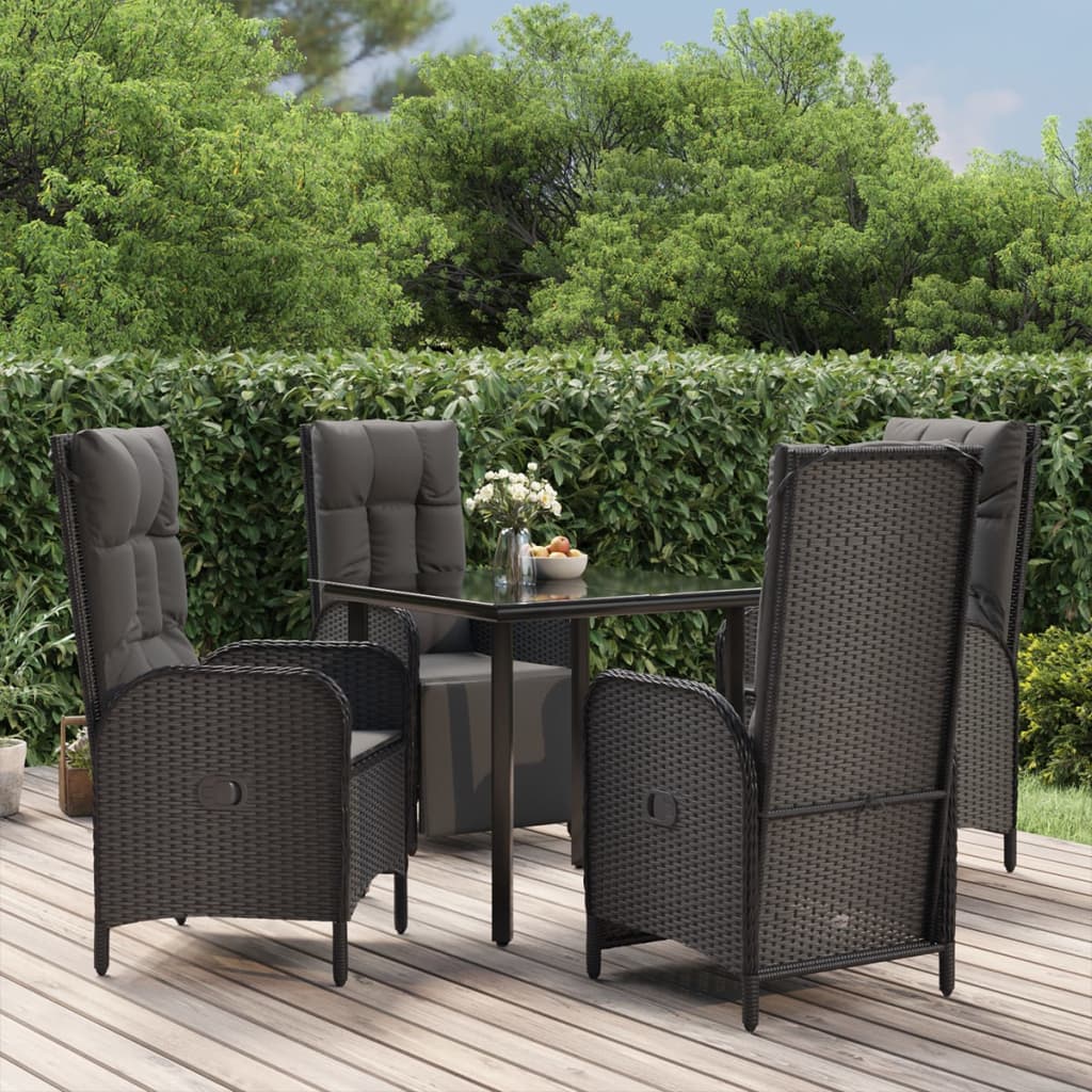 Vidaxl 5 Piece Patio Dining Set With Cushions Black Poly Rattan