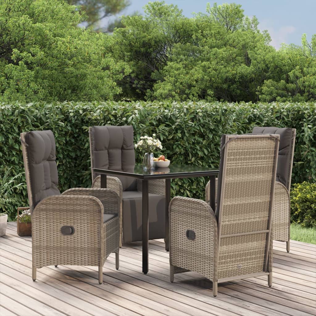 Vidaxl 5 Piece Patio Dining Set With Cushions Black And Gray Poly Rattan