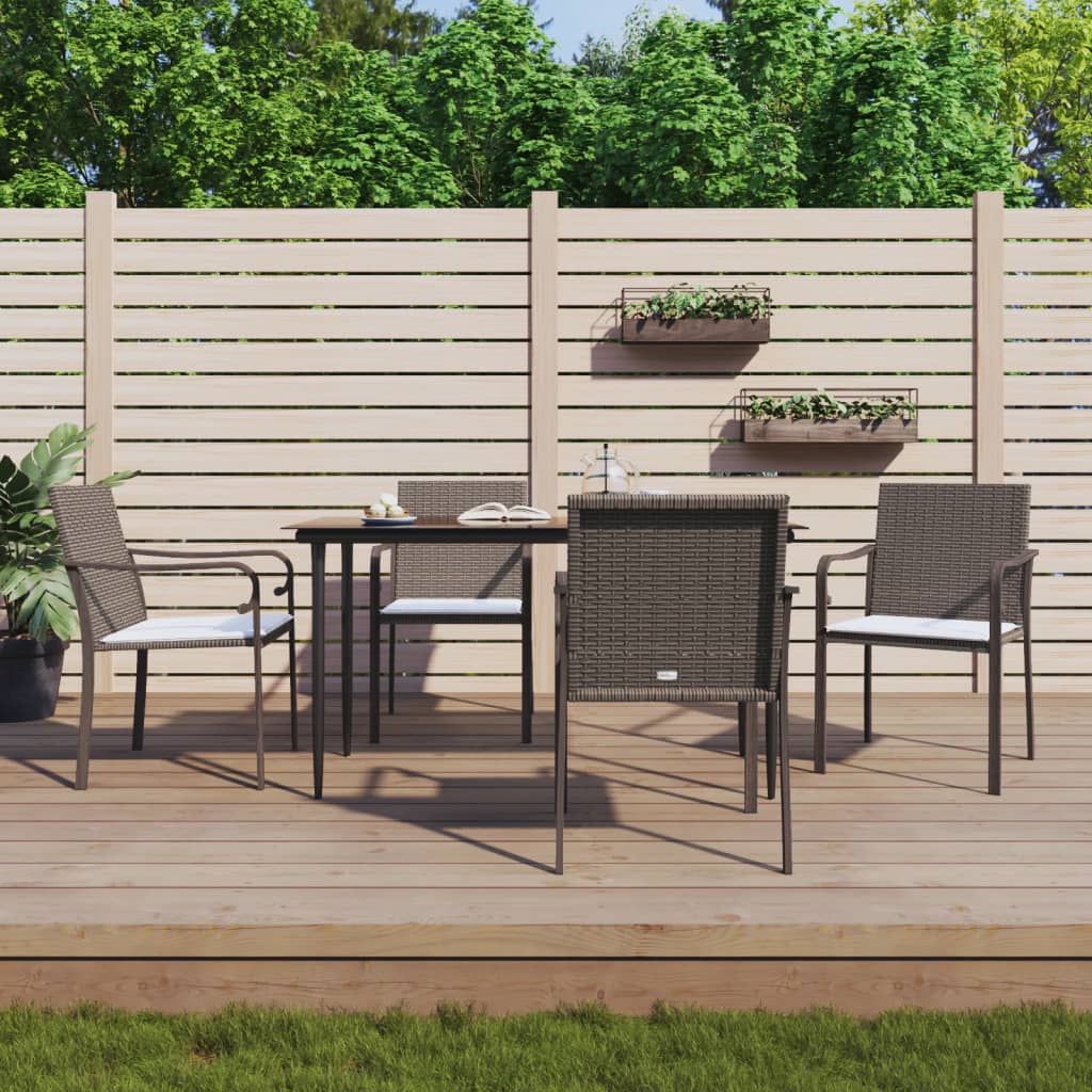 Vidaxl 5 Piece Patio Dining Set With Cushions Poly Rattan And Steel