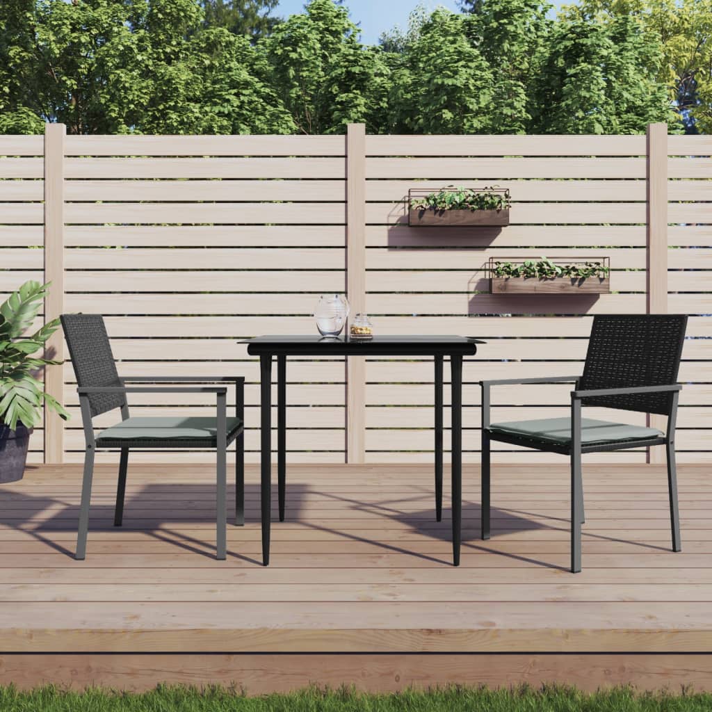 Vidaxl 3 Piece Patio Dining Set With Cushions Poly Rattan And Steel