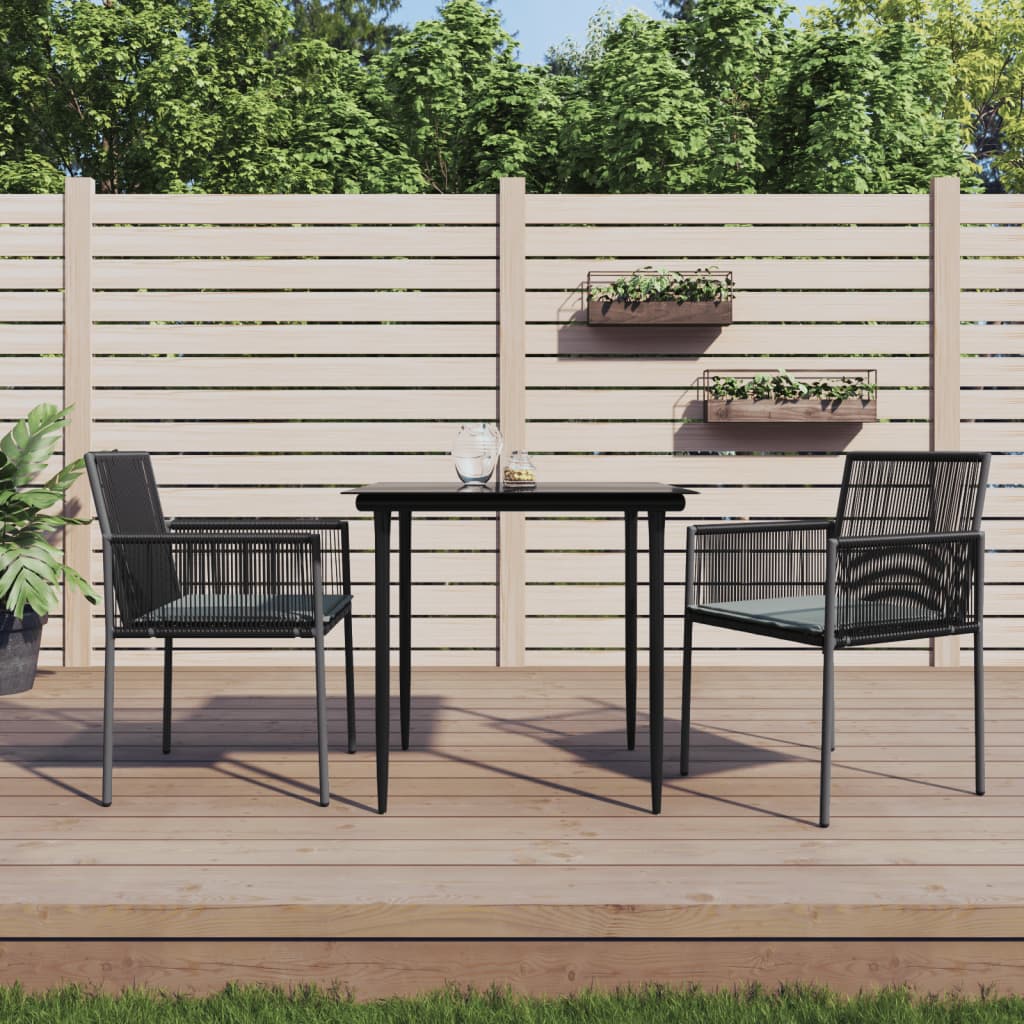 Vidaxl 3 Piece Patio Dining Set With Cushions Black Poly Rattan And Steel