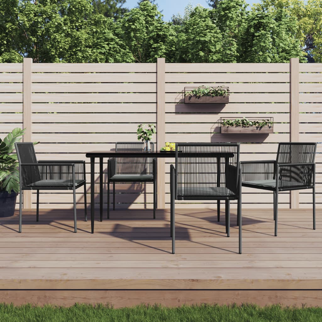 Vidaxl 5 Piece Patio Dining Set With Cushions Black Poly Rattan And Steel