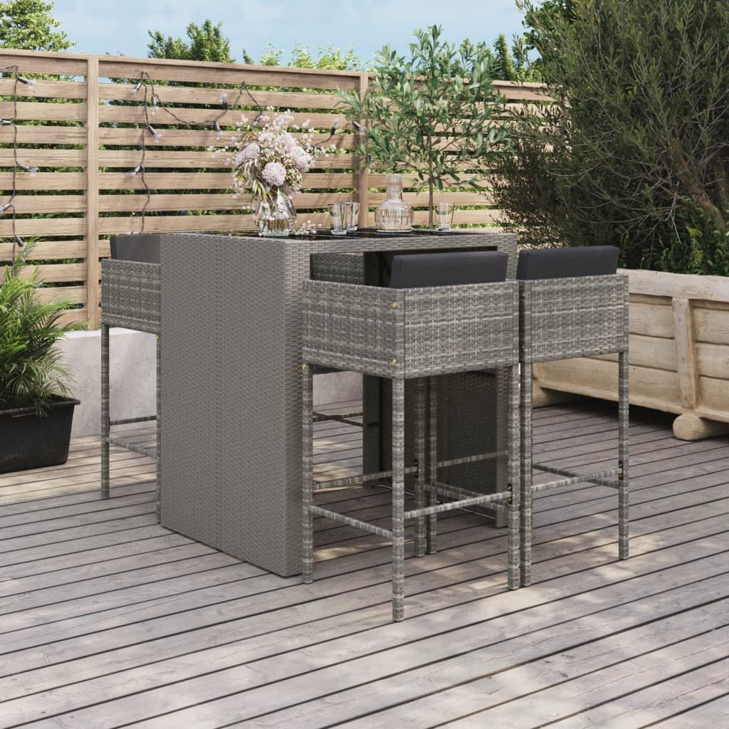 Vidaxl 5 Piece Patio Bar Set With Cushions Gray Poly Rattan