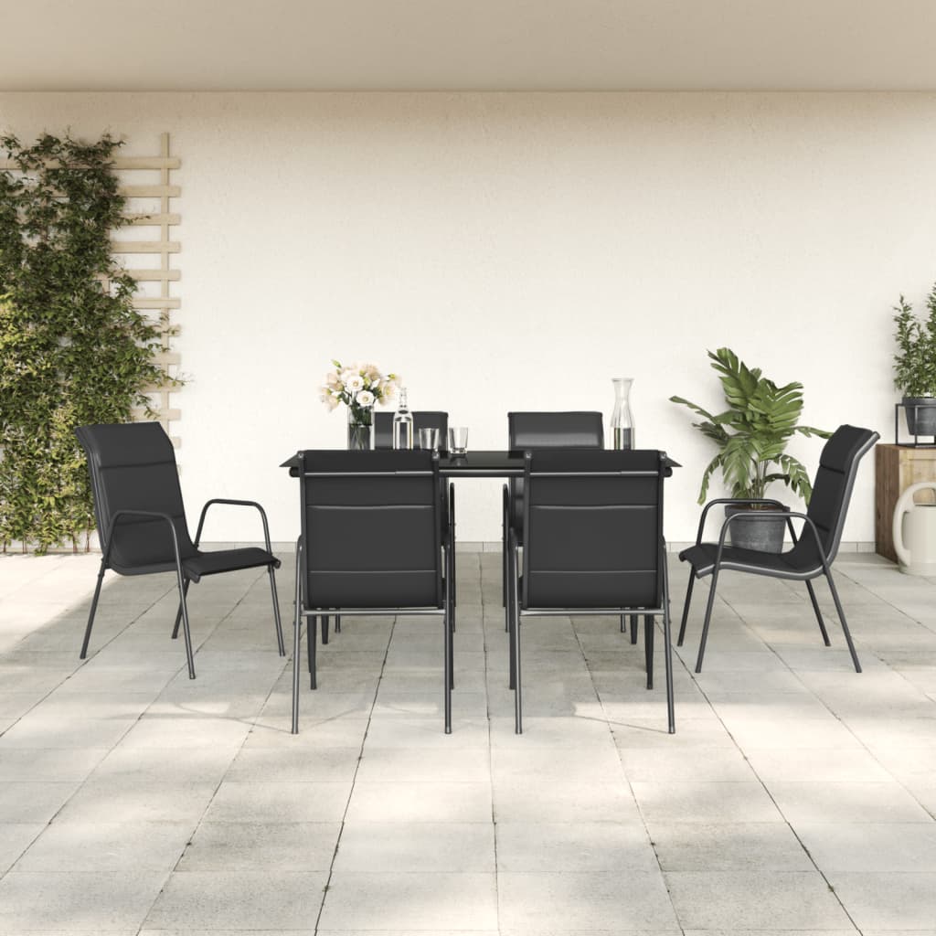 Vidaxl 7 Piece Patio Dining Set Black Steel And Textilene