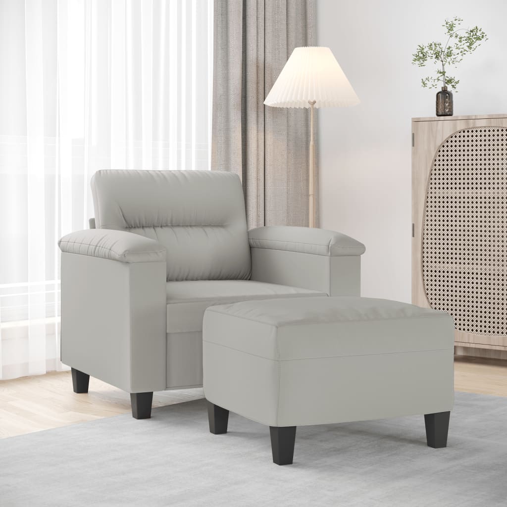 Vidaxl Sofa Chair With Footstool Light Gray 23.6 Microfiber Fabric