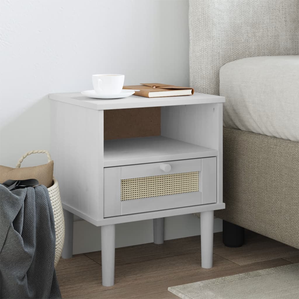 Vidaxl Bedside Cabinet Senja Rattan Look White 15.7X13.8X18.9 Solid Wood Pine