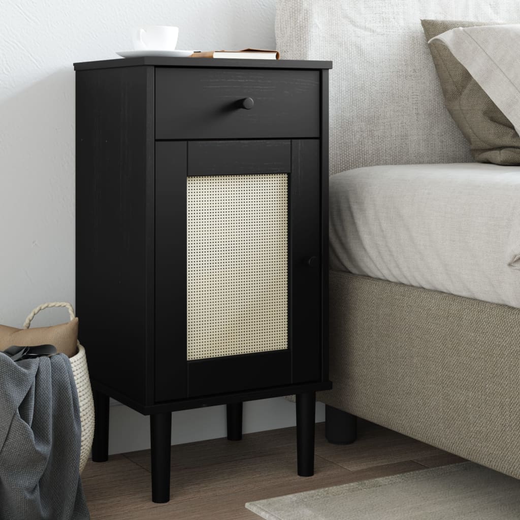 Vidaxl Bedside Cabinet Senja Rattan Look Black 15.7X13.8X31.5 Solid Wood Pine