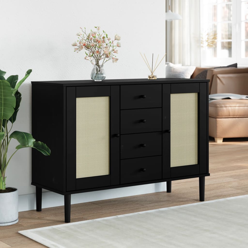 Vidaxl Sideboard Senja Rattan Look Black 44.1X15.7X31.5 Solid Wood Pine