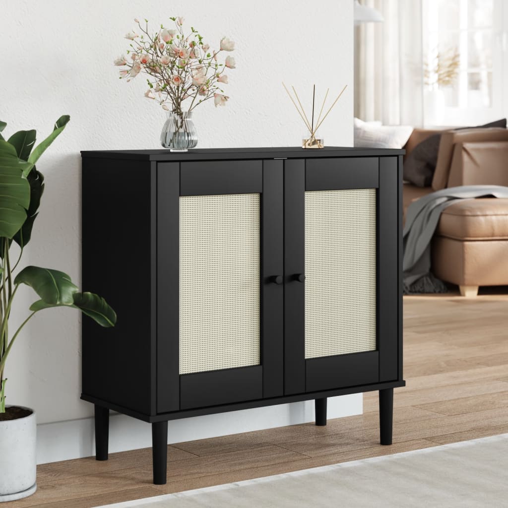 Vidaxl Sideboard Senja Rattan Look Black 31.5X13.8X31.5 Solid Wood Pine