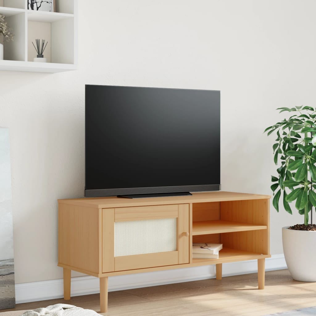 Vidaxl Tv Stand Senja Rattan Look Brown 41.7X15.7X19.3 Solid Wood Pine