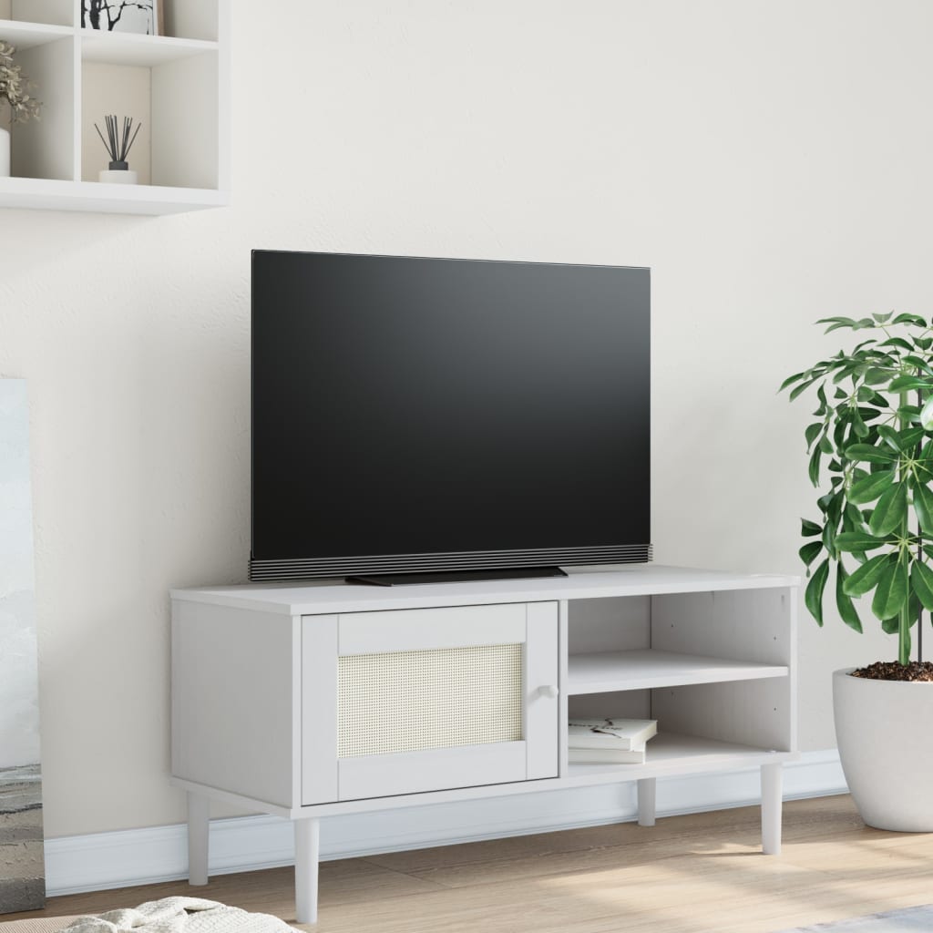 Vidaxl Tv Stand Senja Rattan Look White 41.7X15.7X19.3 Solid Wood Pine