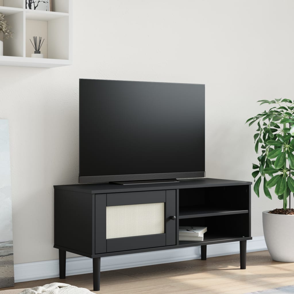 Vidaxl Tv Stand Senja Rattan Look Black 41.7X15.7X19.3 Solid Wood Pine