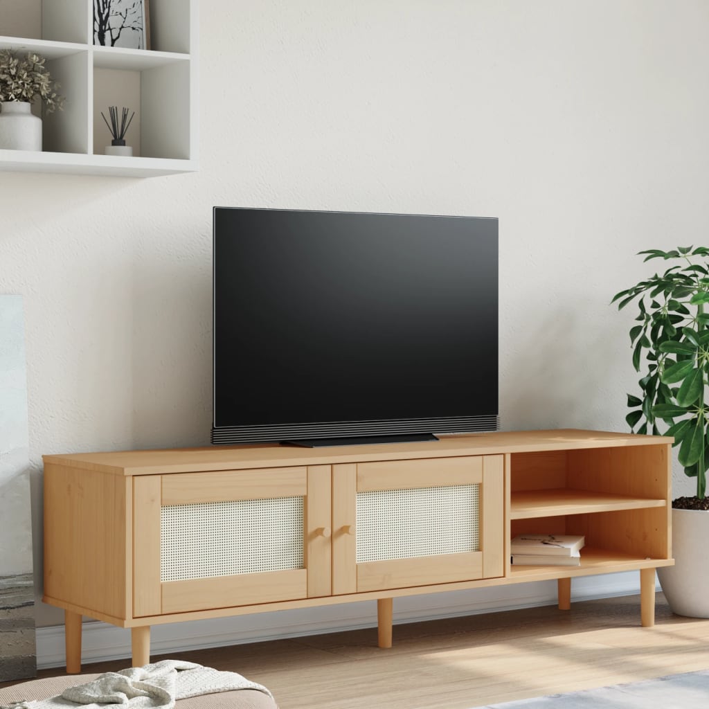 Vidaxl Tv Stand Senja Rattan Look Brown 62.2X15.7X19.3 Solid Wood Pine