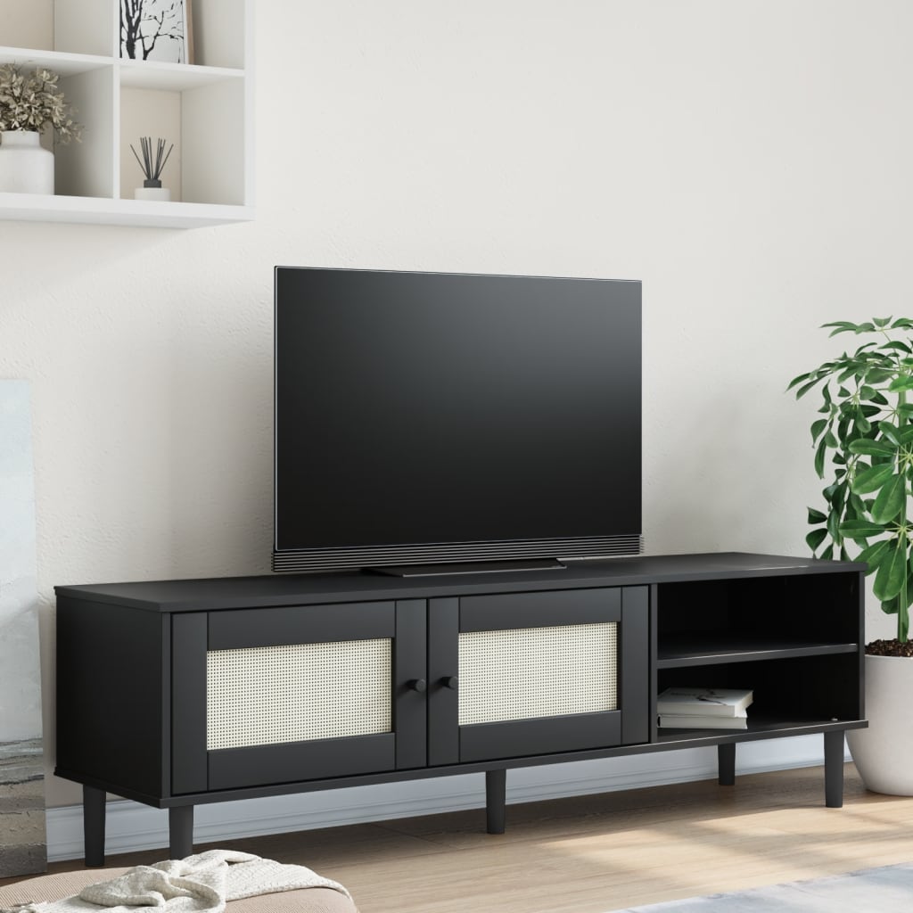Vidaxl Tv Stand Senja Rattan Look Black 62.2X15.7X19.3 Solid Wood Pine
