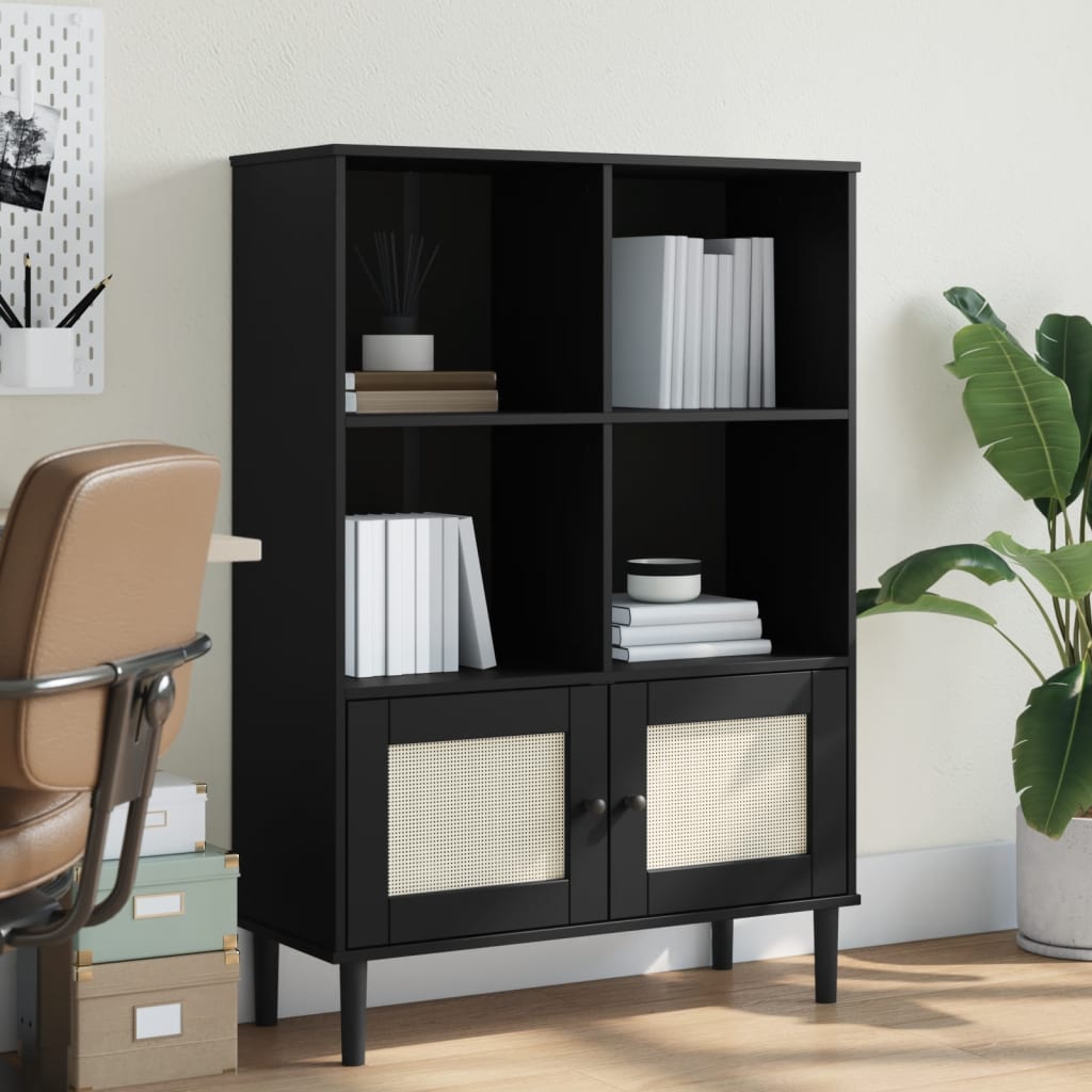 Vidaxl Bookcase Senja Rattan Look Black 35.4X13.8X51.2 Solid Wood Pine
