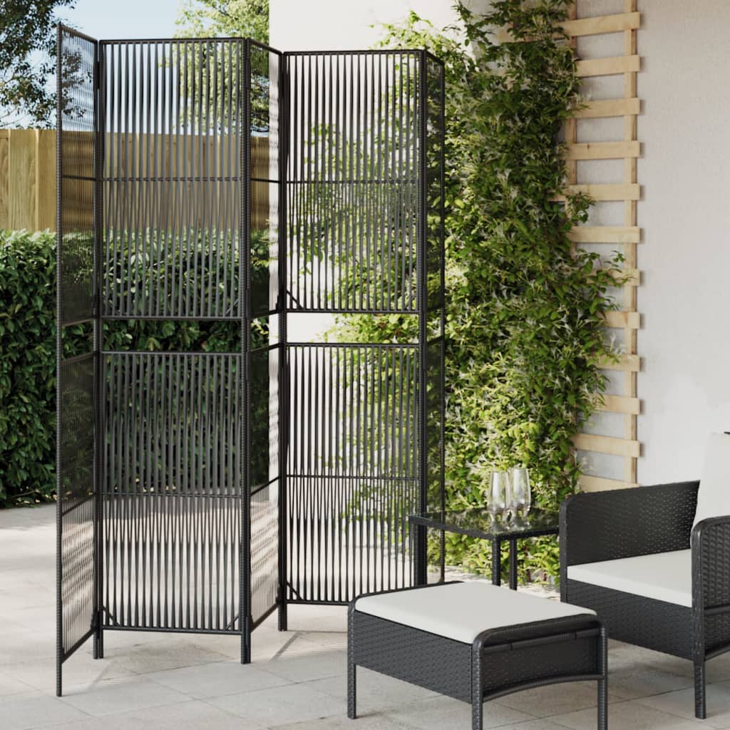 Vidaxl Room Divider 5 Panels Black Poly Rattan