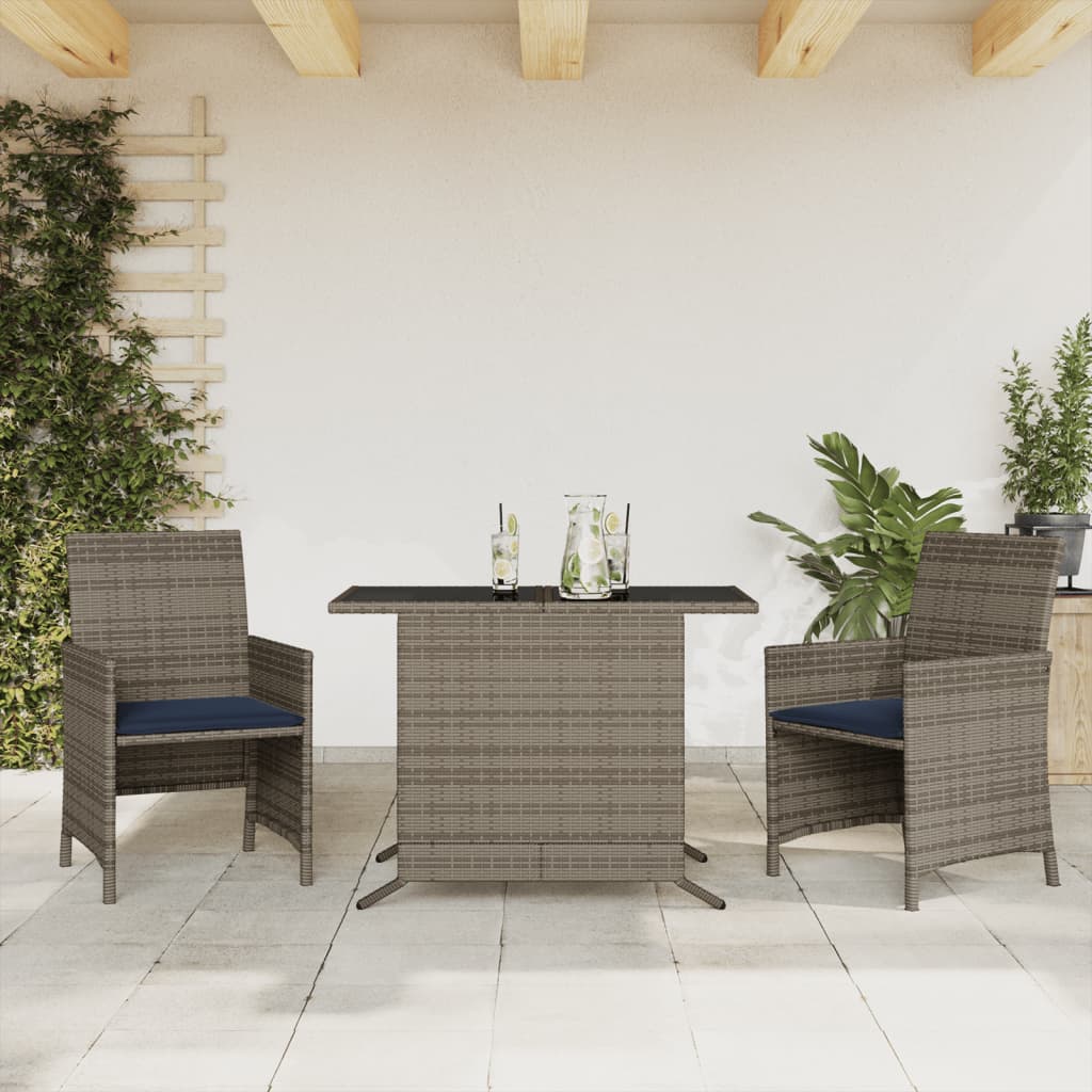 Vidaxl 3 Piece Bistro Set With Cushions Gray Poly Rattan