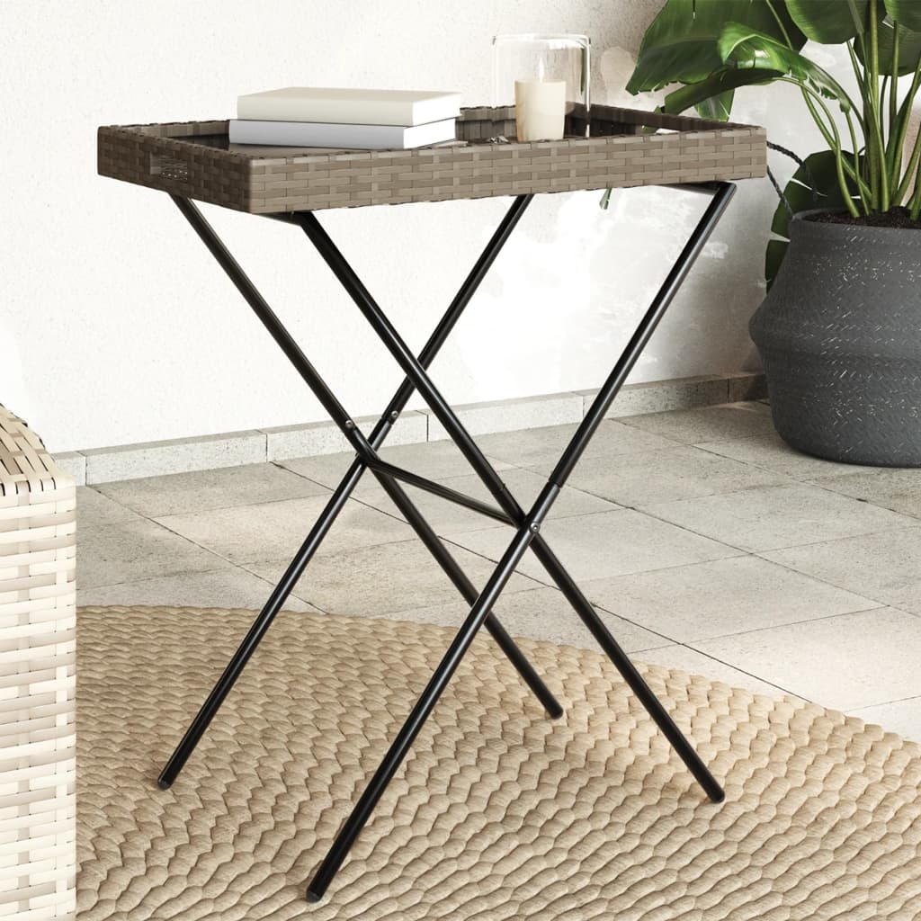 Vidaxl Folding Tray Table Gray 25.6X15.7X29.5 Poly Rattan