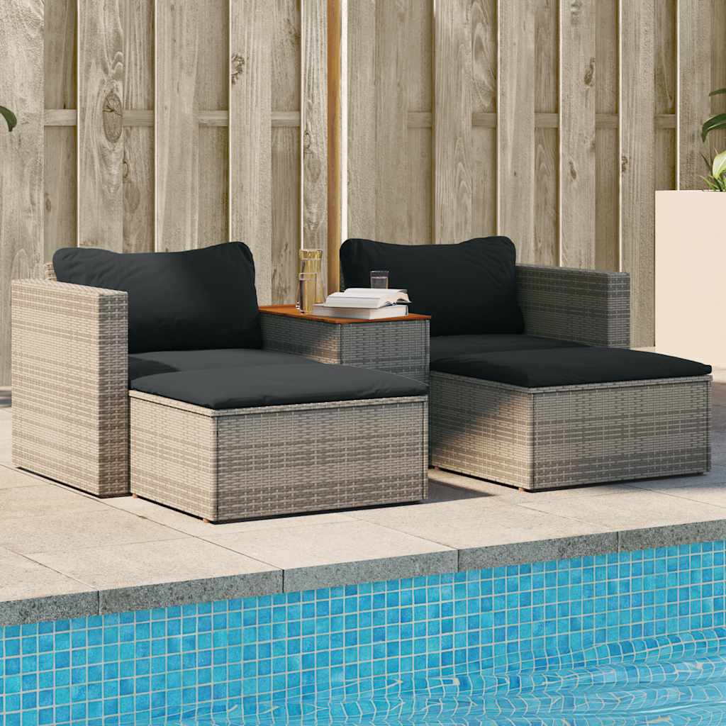 Vidaxl 5 Piece Patio Sofa Set With Cushions Gray Poly Rattan Acacia