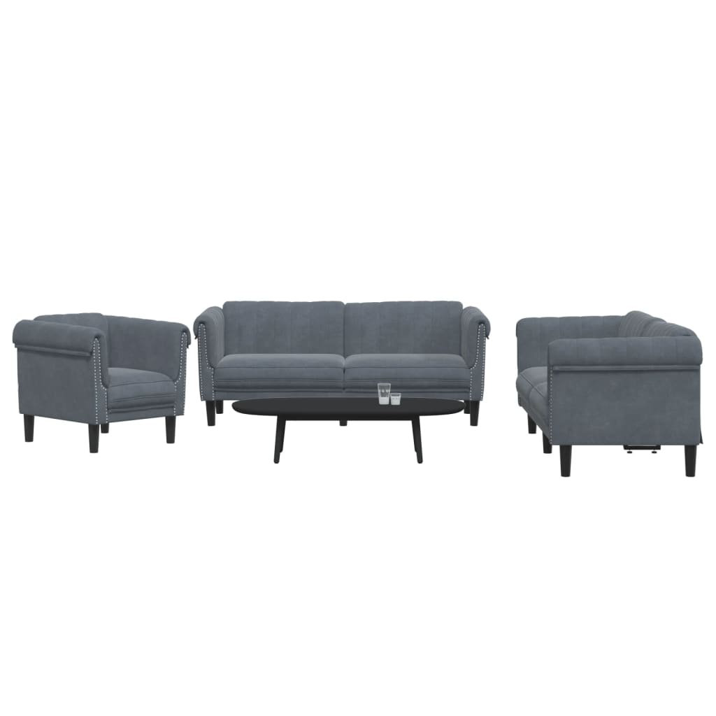 Vidaxl 3 Piece Sofa Set Dark Gray Velvet