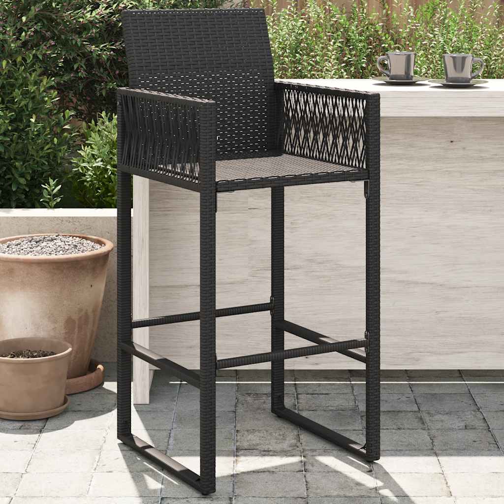 Vidaxl Patio Bar Stools 2 Pcs Black Poly Rattan