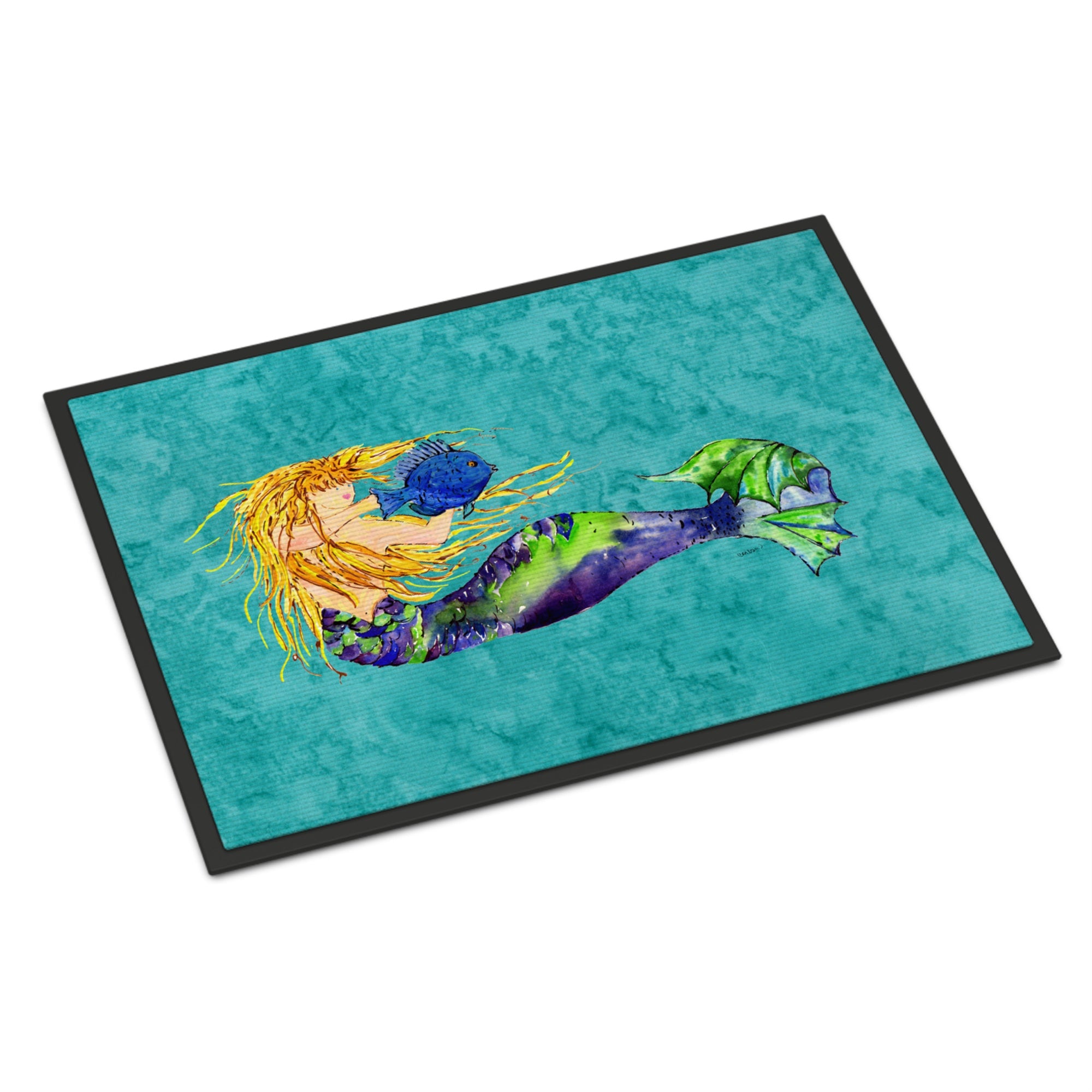 Caroline'S Treasures 8724Mat Blonde Mermaid On Teal Indoor Or Outdoor Mat, 18 X 27, Multicolor
