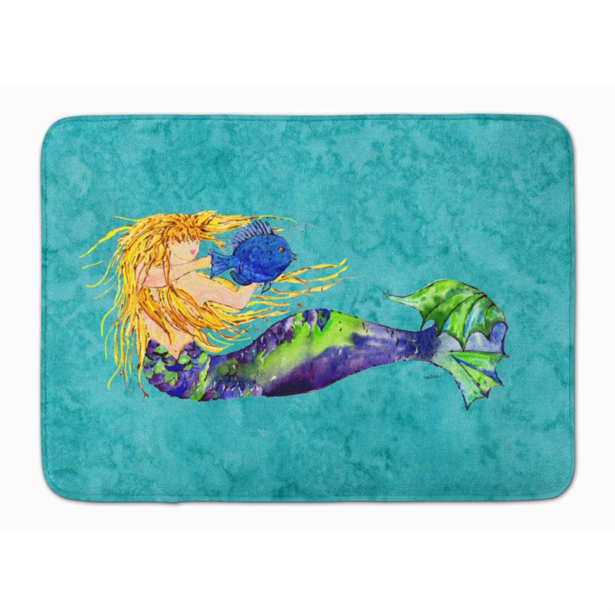Caroline'S Treasures Blonde Mermaid On Teal Floor Mat, 19 X 27, Multicolor