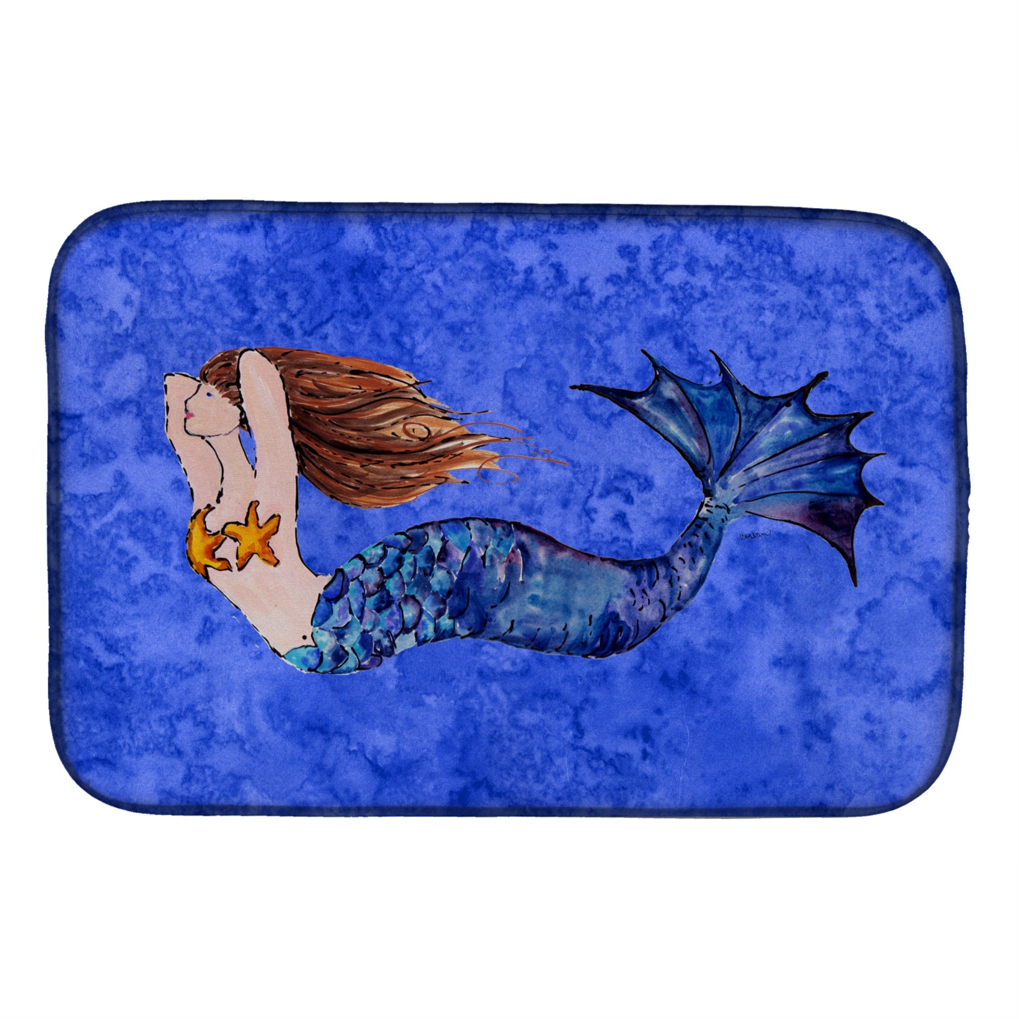 Caroline'S Treasures Brunette Mermaid On Blue Dish Drying Mat, 14 X 21, Multicolor