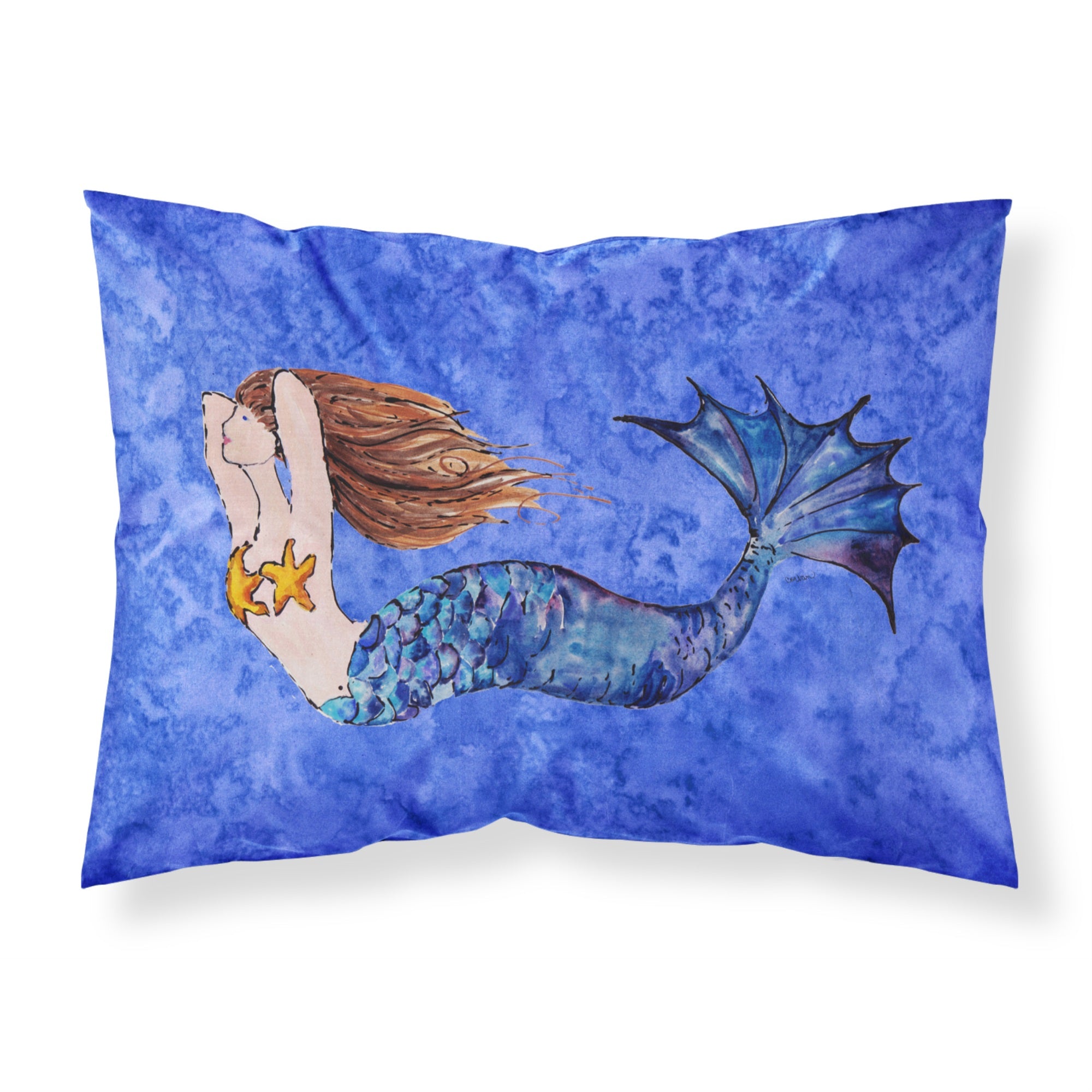 Caroline'S Treasures 8725Pillowcase Brunette Mermaid On Blue Fabric Standard Pillowcase, Large, Multicolor