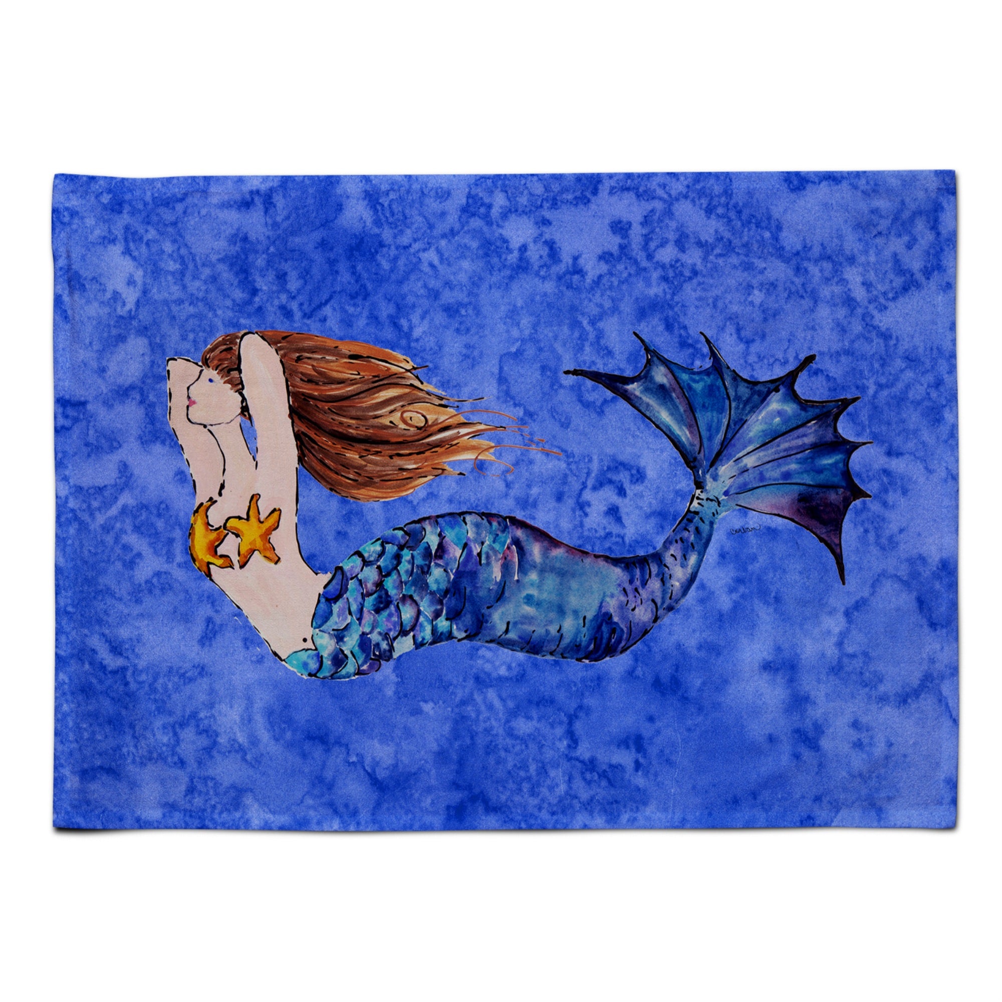 Caroline'S Treasures 8725Plmt Brunette Mermaid On Blue Fabric Placemat, Multicolor