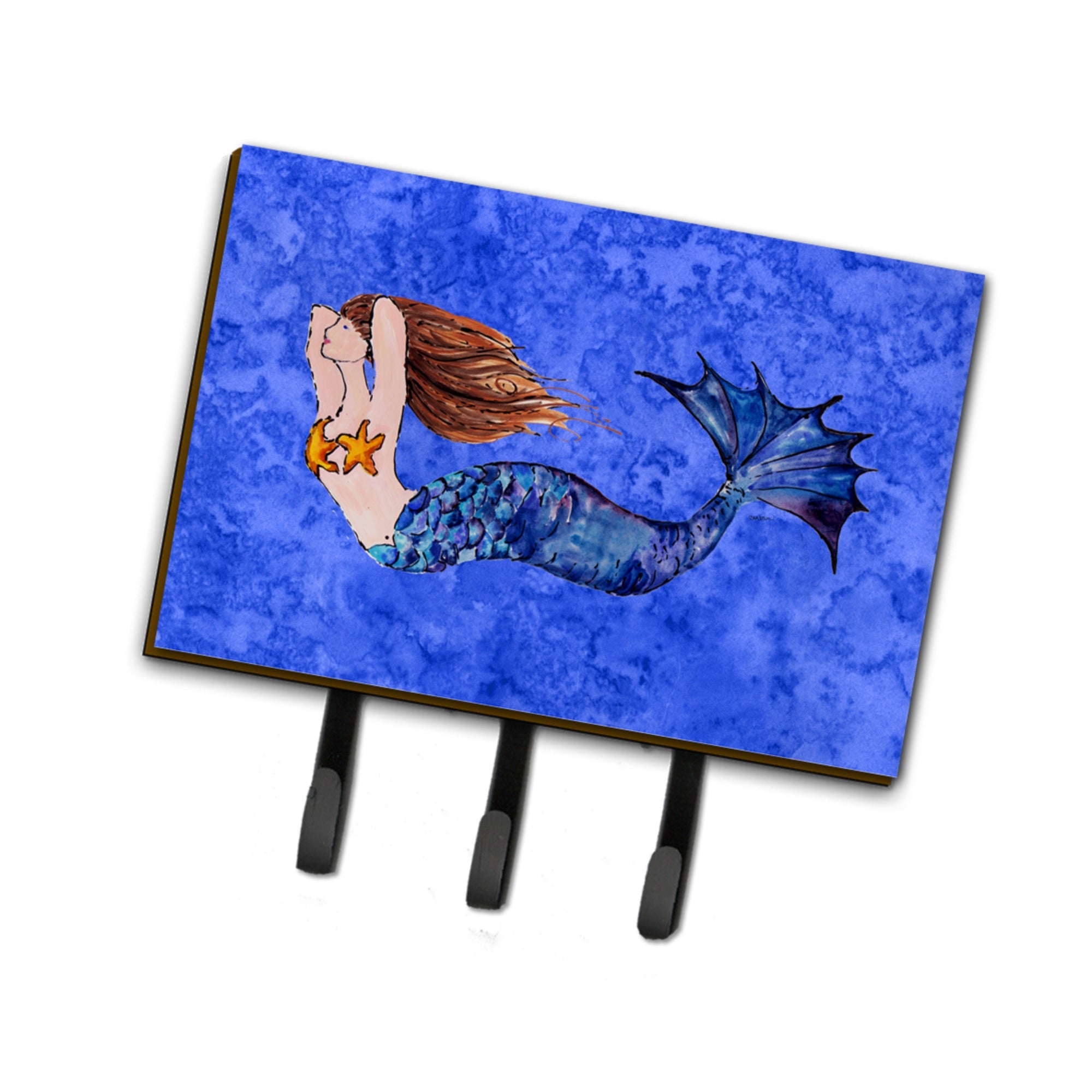 Caroline'S Treasures 8725Th68 Brunette Mermaid On Blue Leash Or Key Holder, Large, Multicolor