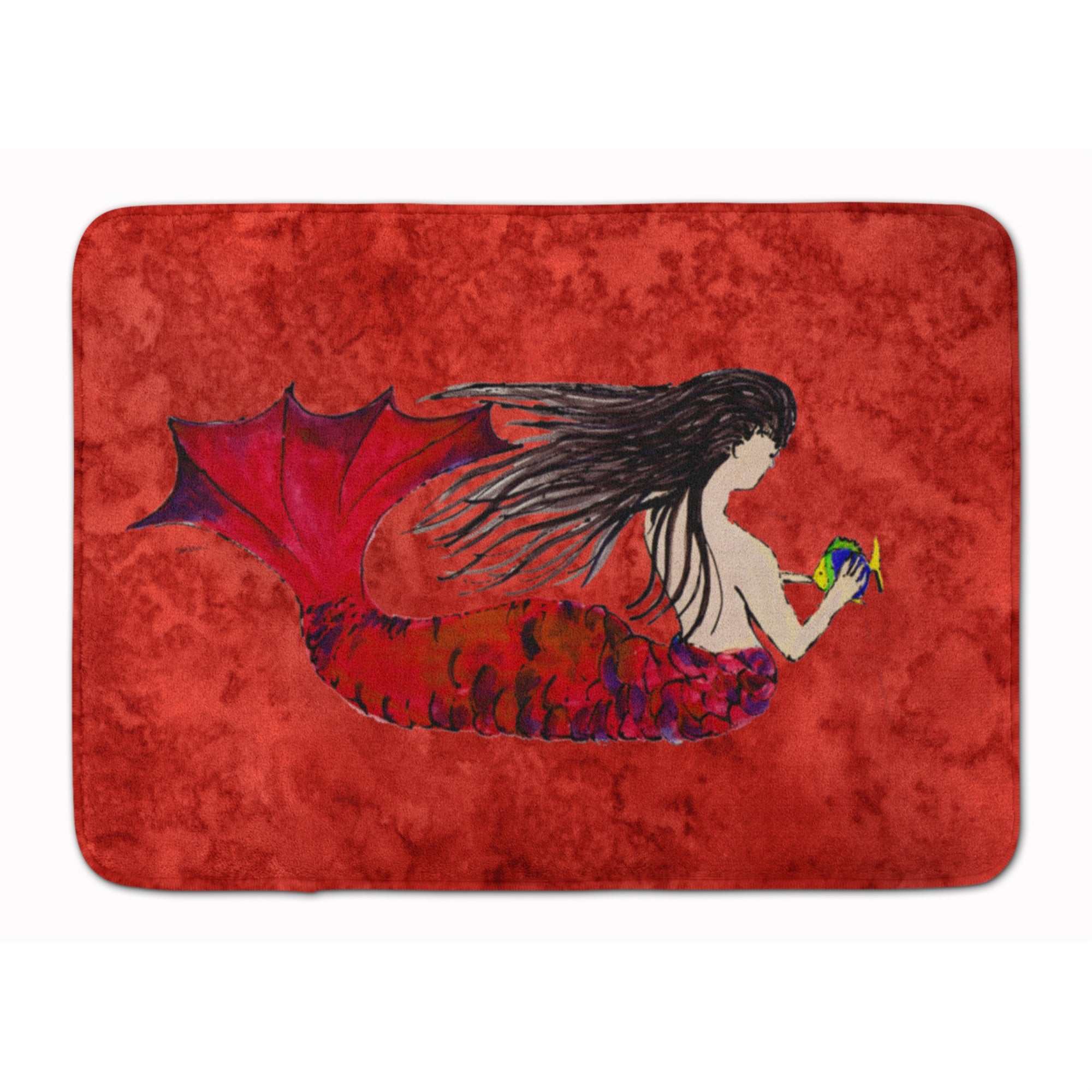 Caroline'S Treasures Black Haired Mermaid On Red Floor Mat, 19 X 27, Multicolor