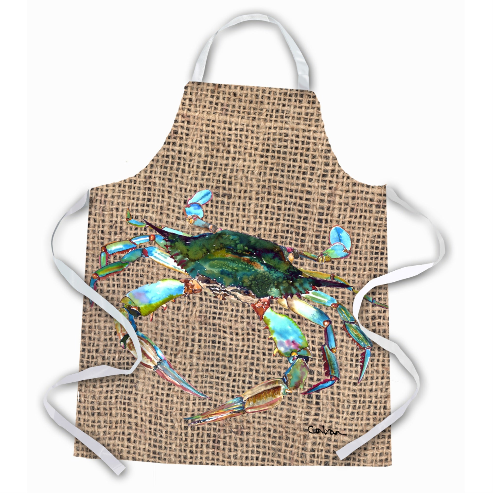 Caroline'S Treasures 8731Apron Blue Crab On Faux Burlap Apron, Large, Multicolor
