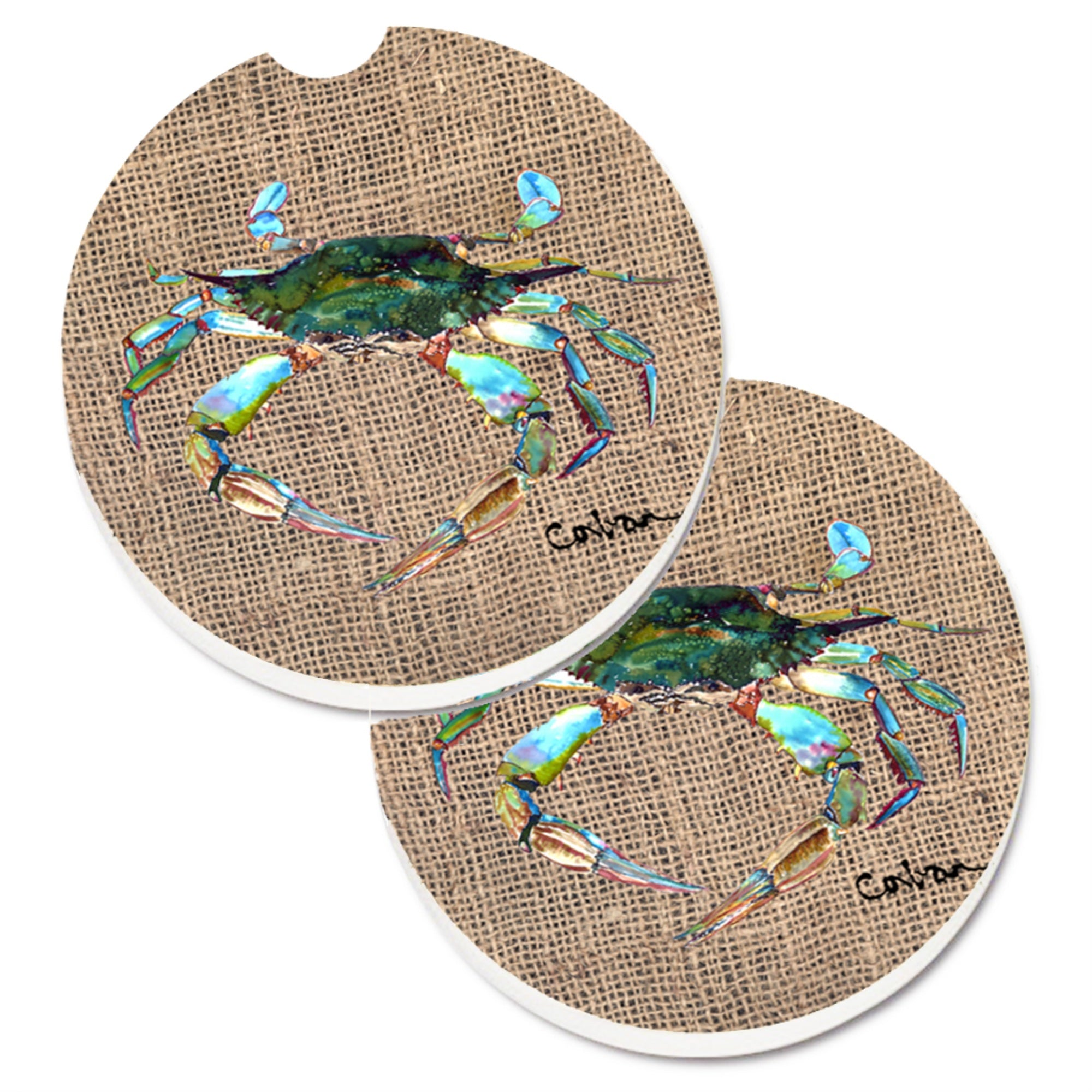 Caroline'S Treasures Crab Set Of 2 Cup Holder Car Coasters 8731Carc, 2.56, Multicolor