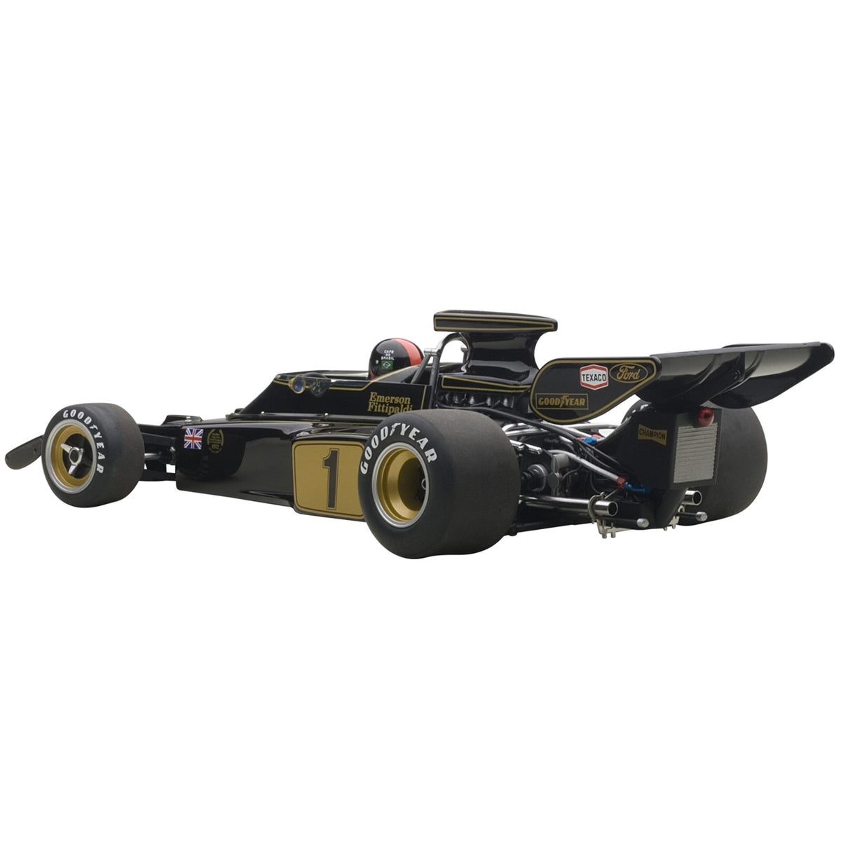 Lotus 72E 1973 Emerson Fittipaldi #1 With Driver Figure In Cockpit 1/18 Model Car By Autoart