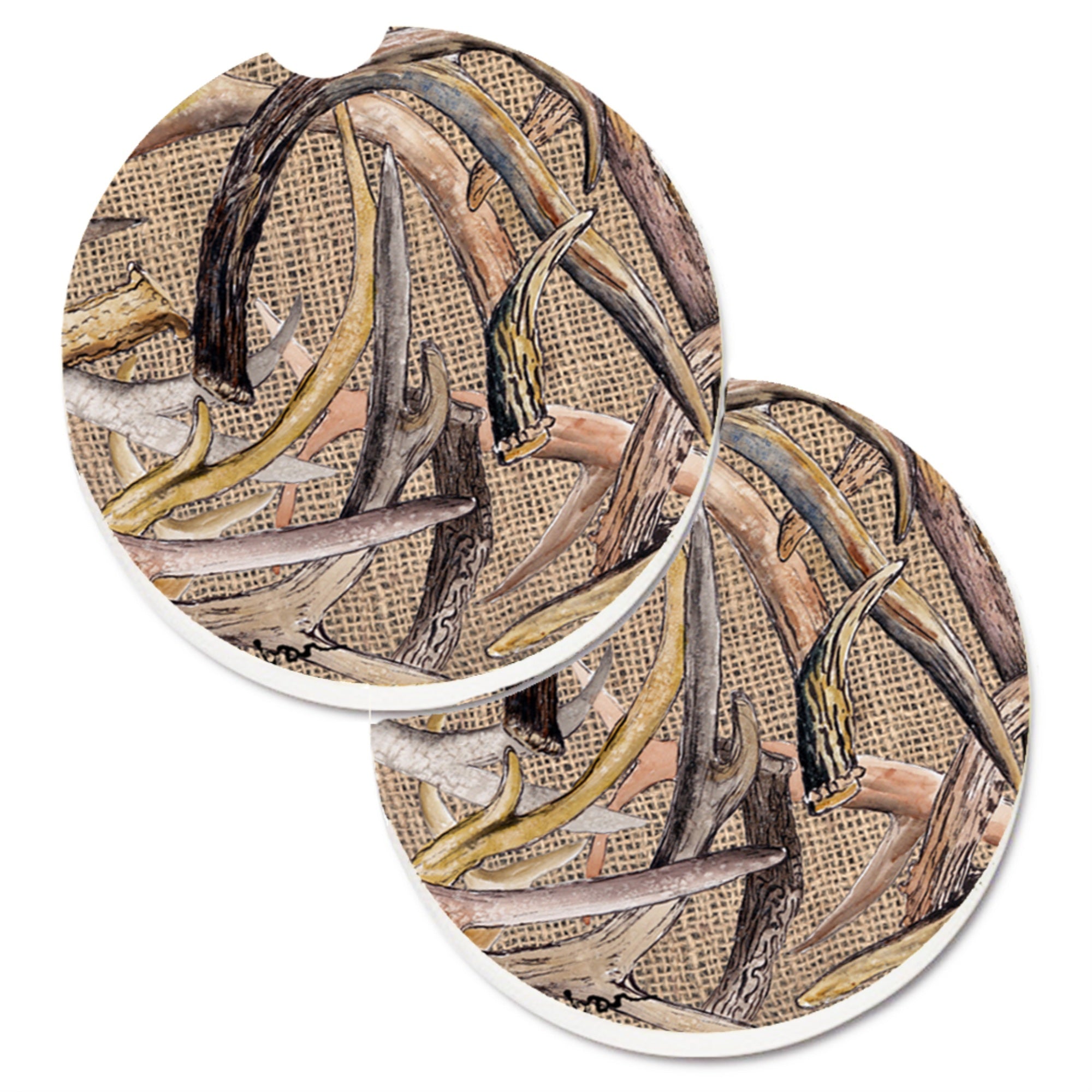 Caroline'S Treasures Deer Horns Set Of 2 Cup Holder Car Coasters 8732Carc, 2.56, Multicolor