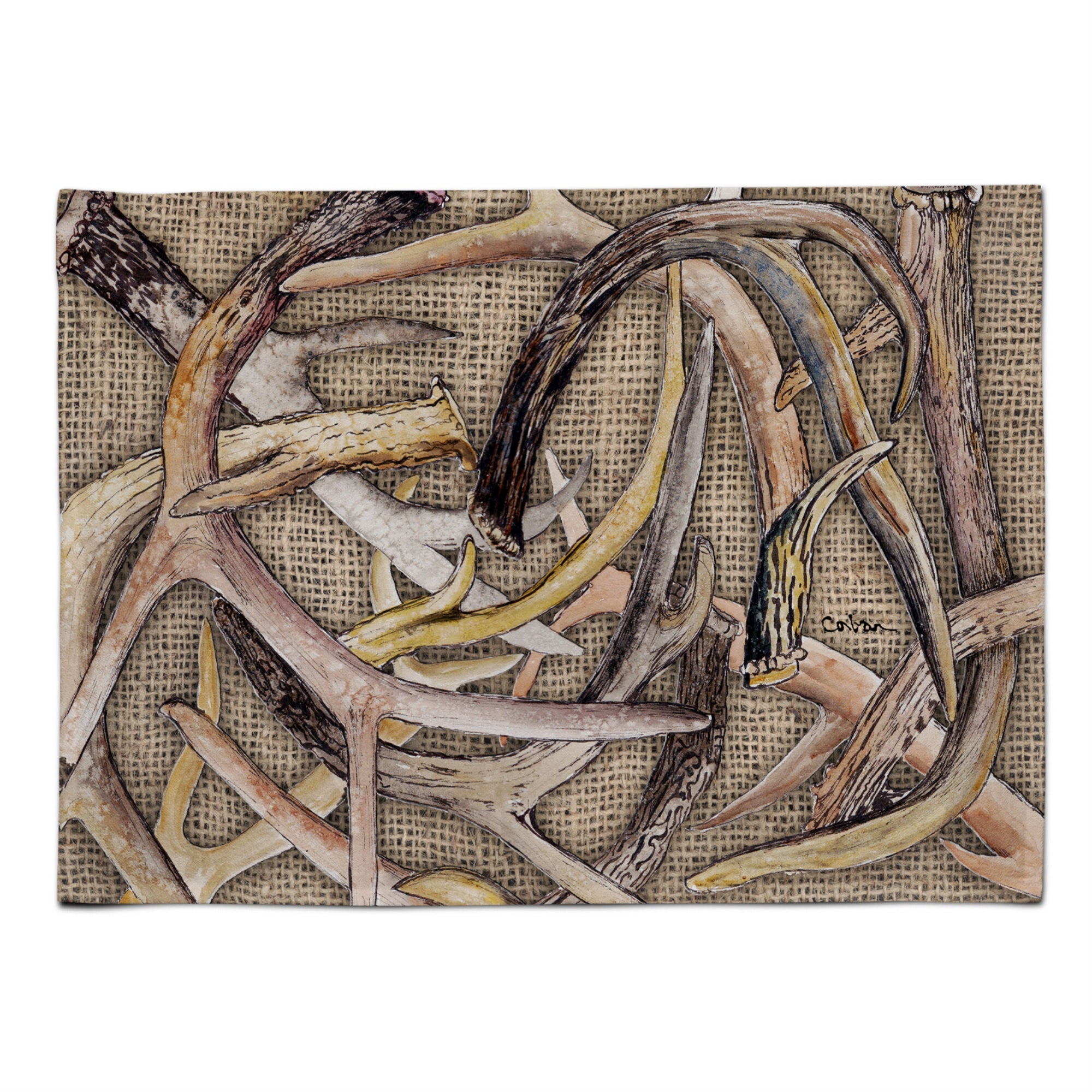 Caroline'S Treasures 8732Plmt Deer Horns Fabric Placemat, Multicolor