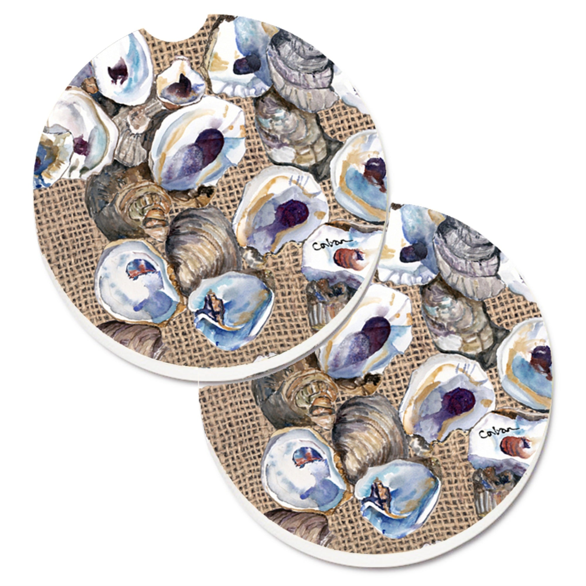 Caroline'S Treasures Oyster Set Of 2 Cup Holder Car Coasters 8734Carc, 2.56, Multicolor