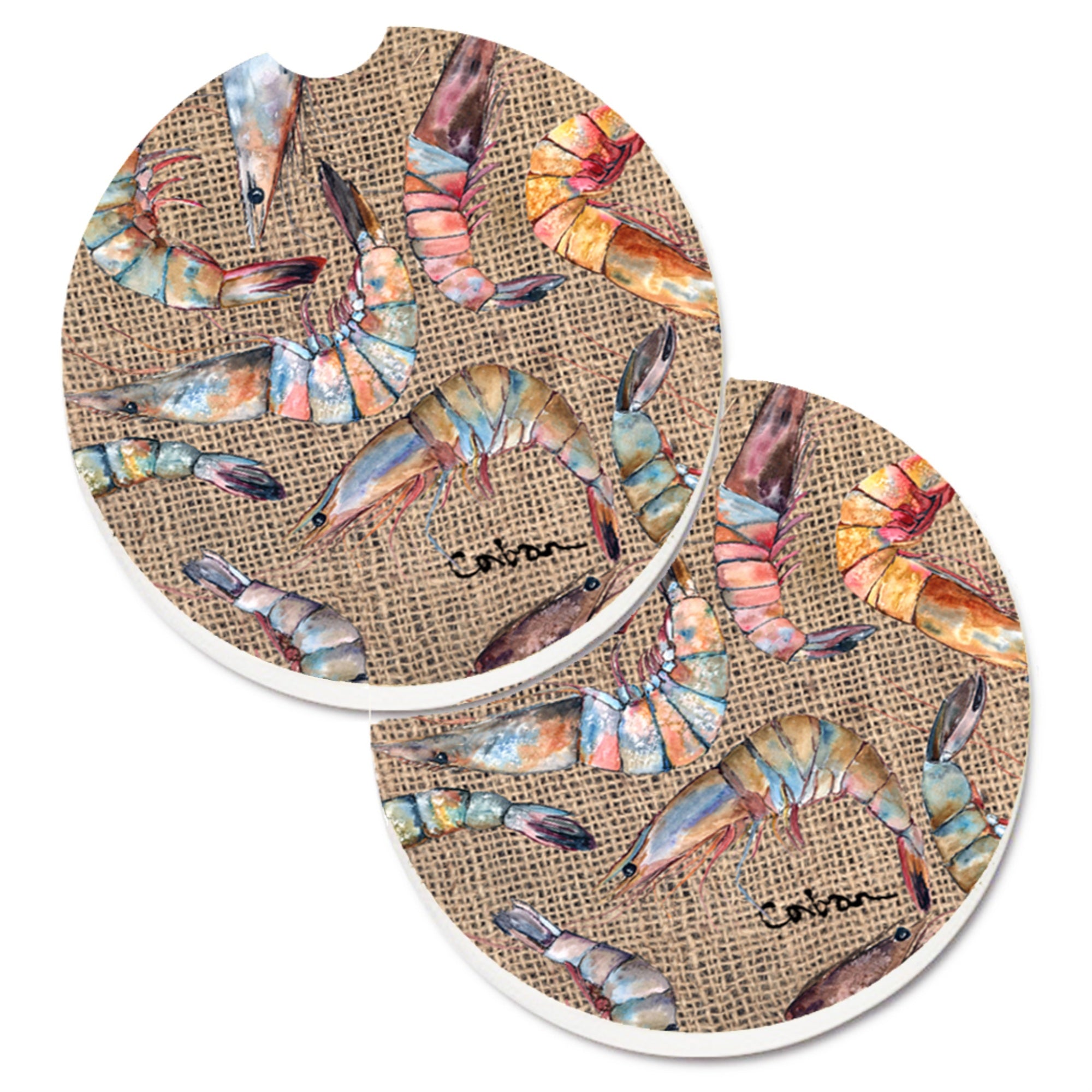 Caroline'S Treasures Shrimp Set Of 2 Cup Holder Car Coasters 8738Carc, 2.56, Multicolor