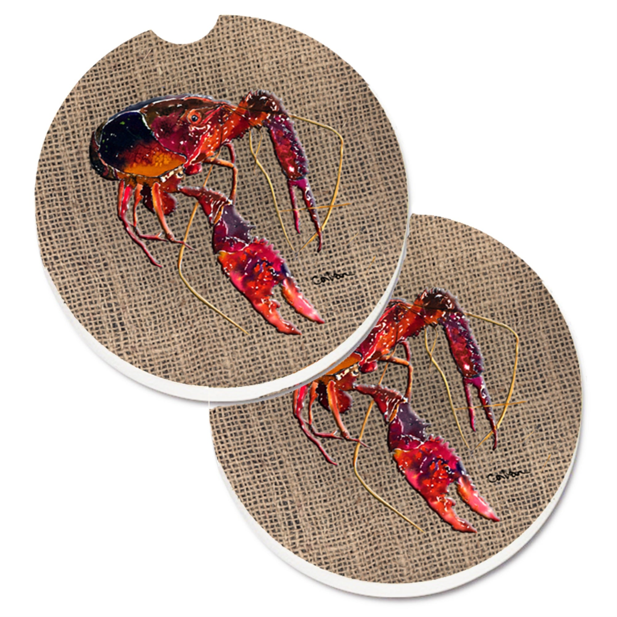 Caroline'S Treasures Crawfish Set Of 2 Cup Holder Car Coasters 8739Carc, 2.56, Multicolor