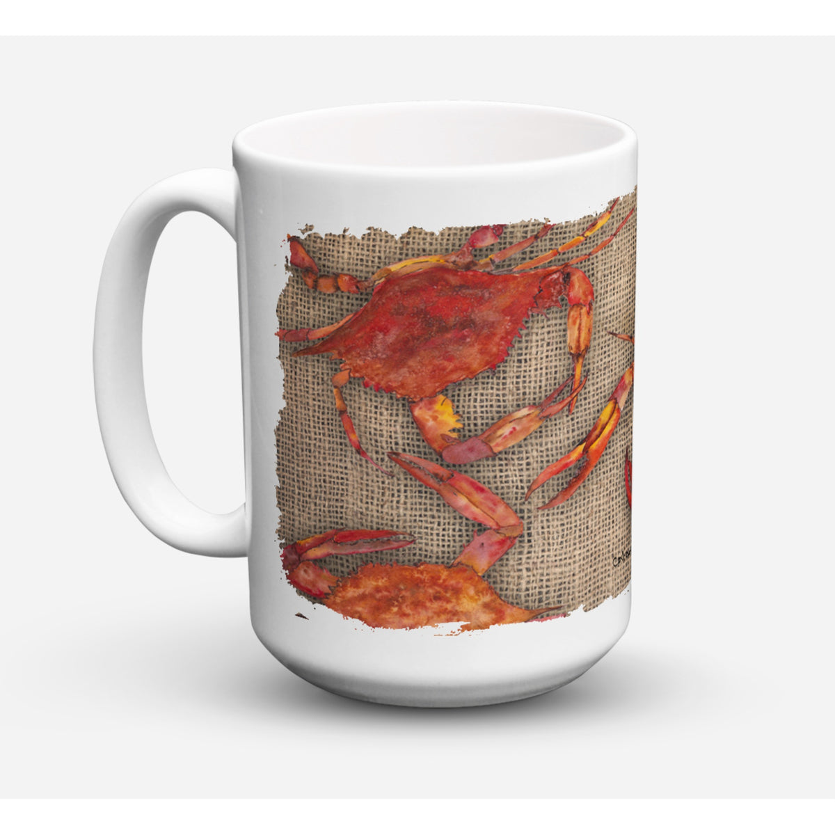 Caroline'S Treasures 8742Cm15 Cooked Crabs On Faux Burlap Microwavable Ceramic Coffee Mug, 15 Oz, Multicolor