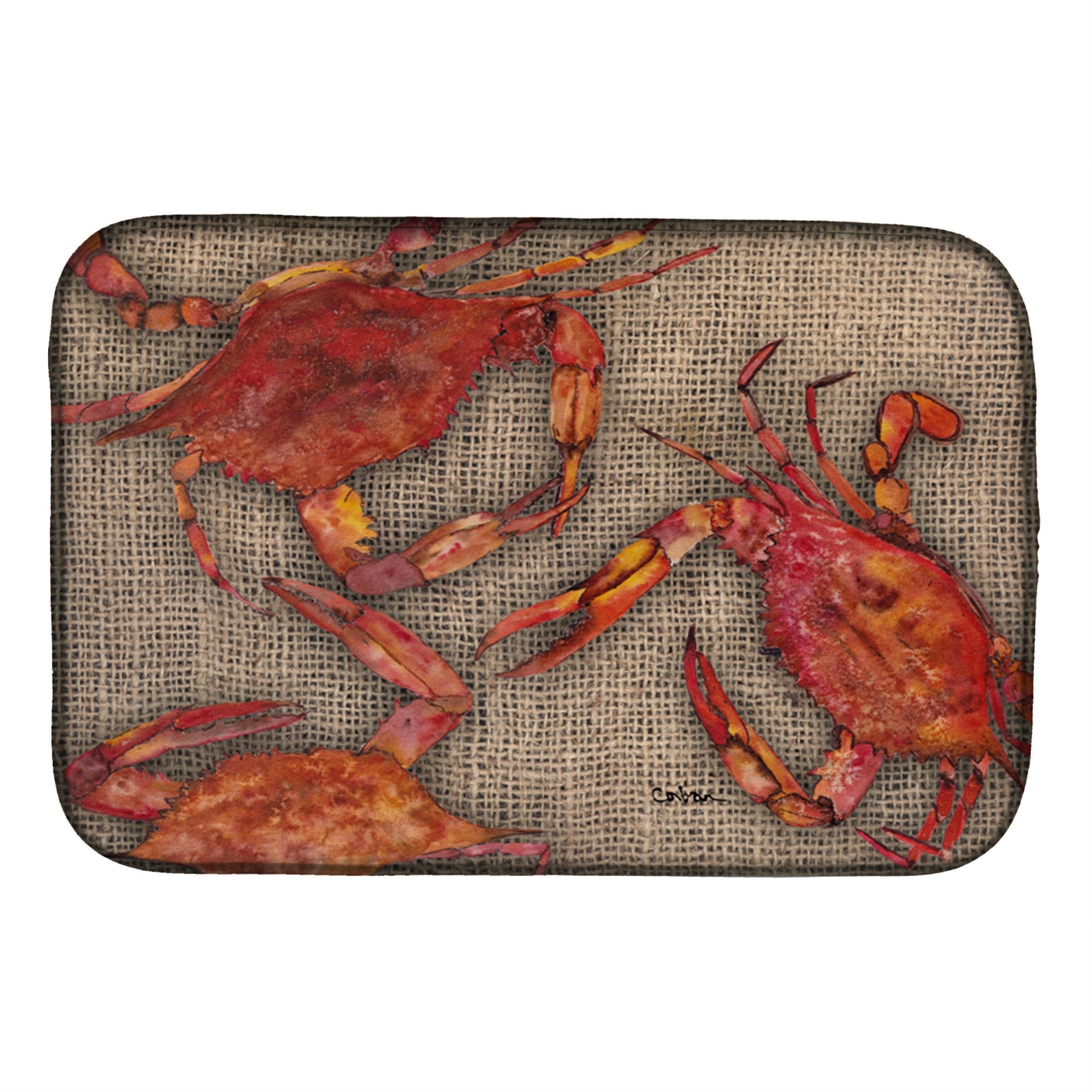 Caroline'S Treasures Cooked Crabs On Faux Burlap Dish Drying Mat, 14 X 21, Multicolor