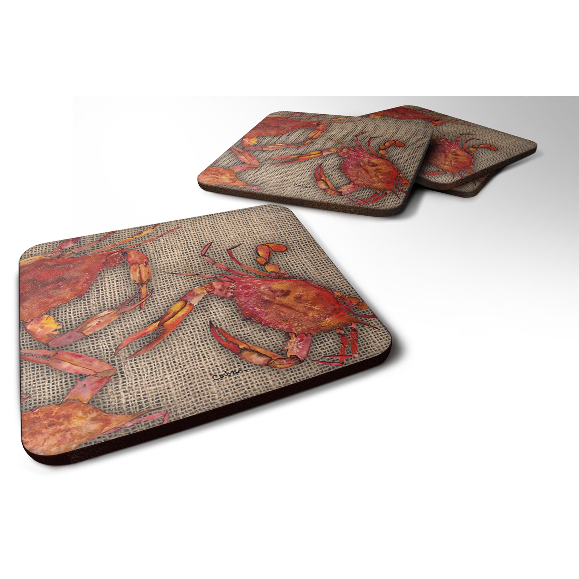 Caroline'S Treasures 8742Fc Crab Foam Coasters (Set Of 4), 3.5 H X 3.5 W, Multicolor