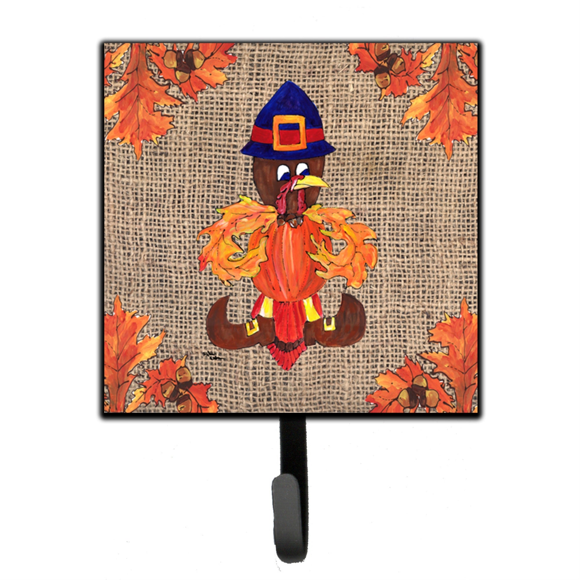 Caroline'S Treasures 8743Sh4 Thanksgiving Turkey Pilgrim Fleur De Lis Leash Holder Or Key Hook, Small, Multicolor