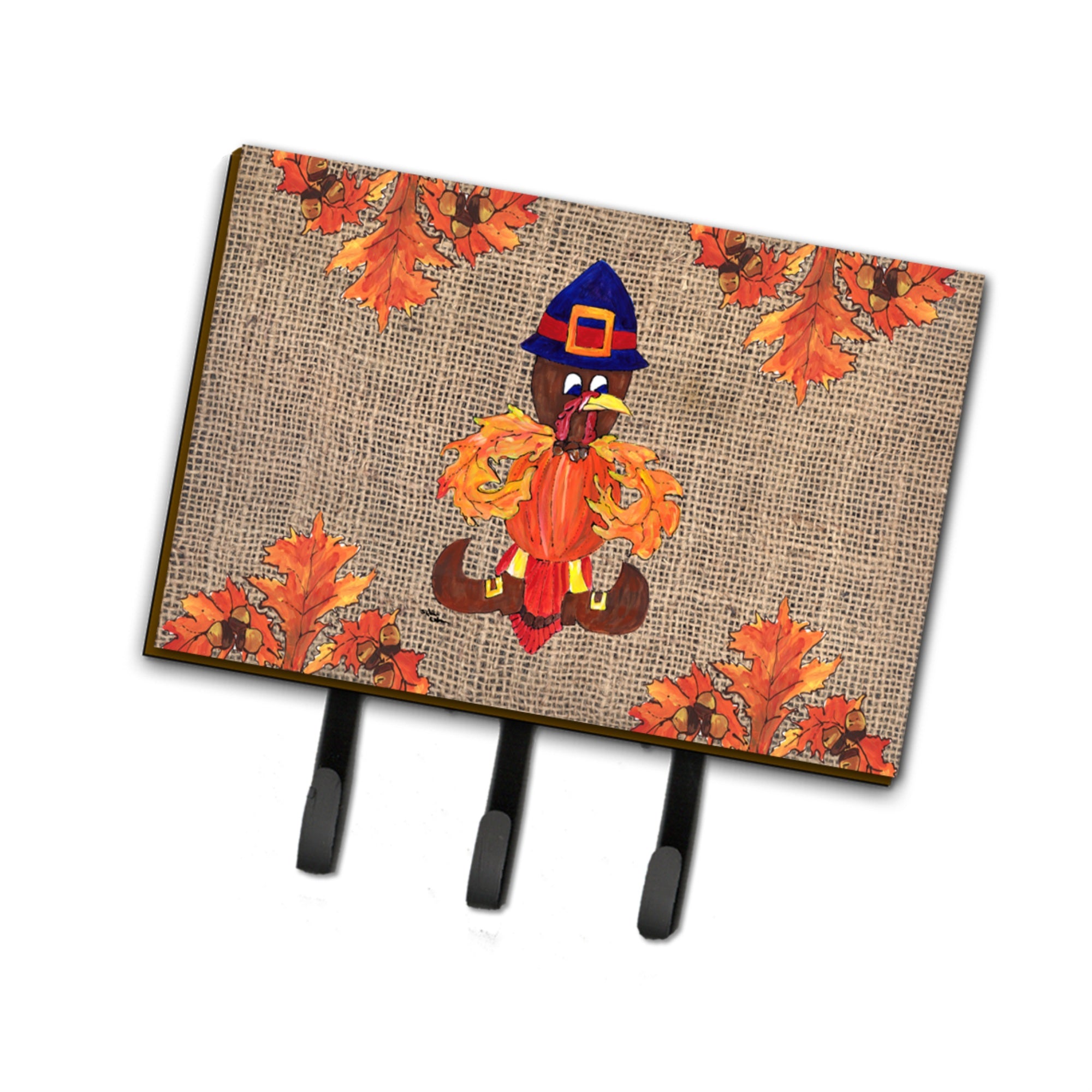 Caroline'S Treasures 8743Th68 Thanksgiving Turkey Pilgrim Fleur De Lis Leash Holder Or Key Hook, Large, Multicolor
