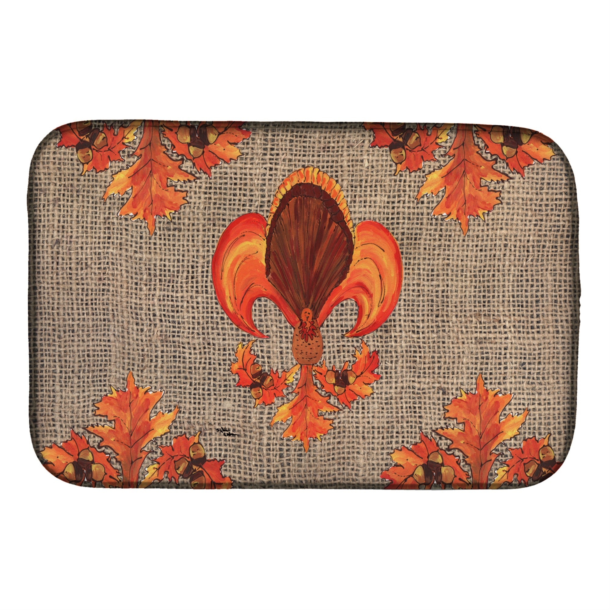 Caroline'S Treasures Thanksgiving Turkey Fleur De Lis Dish Drying Mat, 14 X 21, Multicolor